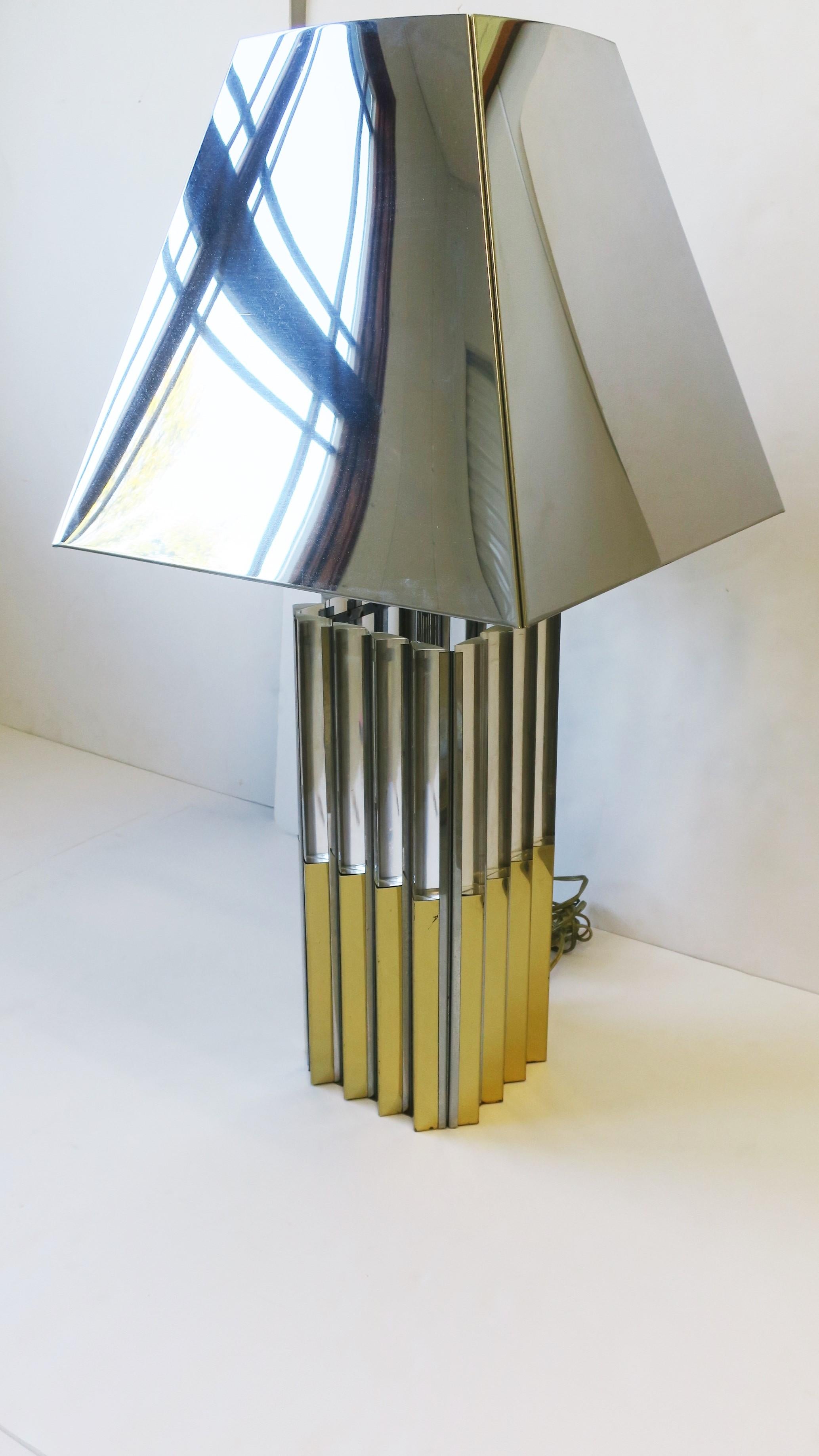 Metal Modern Brass Chrome and Lucite Table Lamp, circa 1970s For Sale