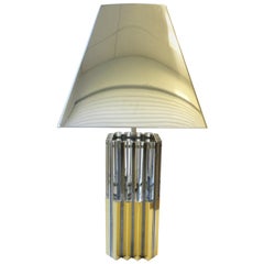 Modern Brass Chrome and Lucite Table Lamp, circa 1970s