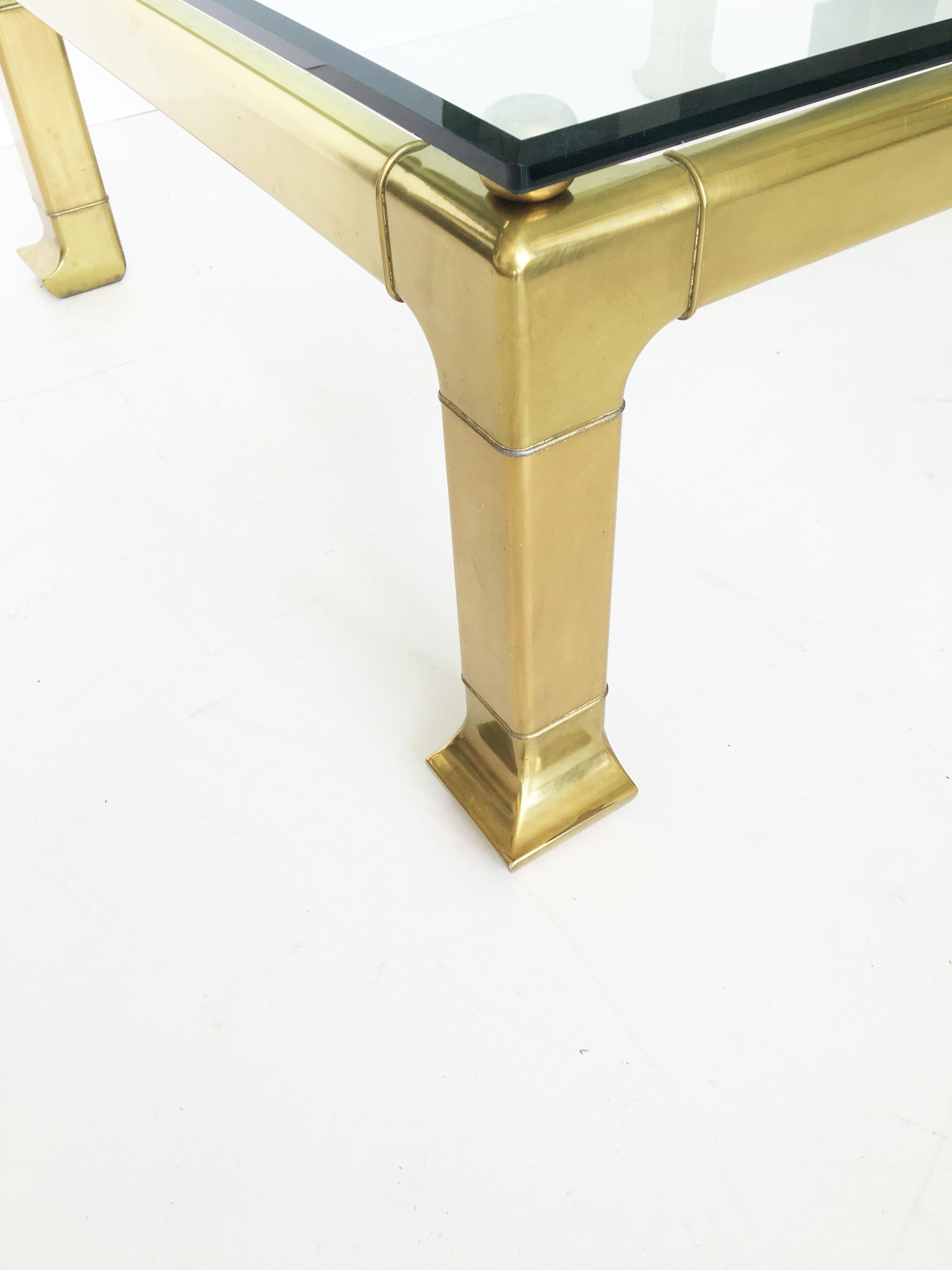 Mid-Century Modern Modern Brass Coffee Table by Mastercraft with Glass Top For Sale