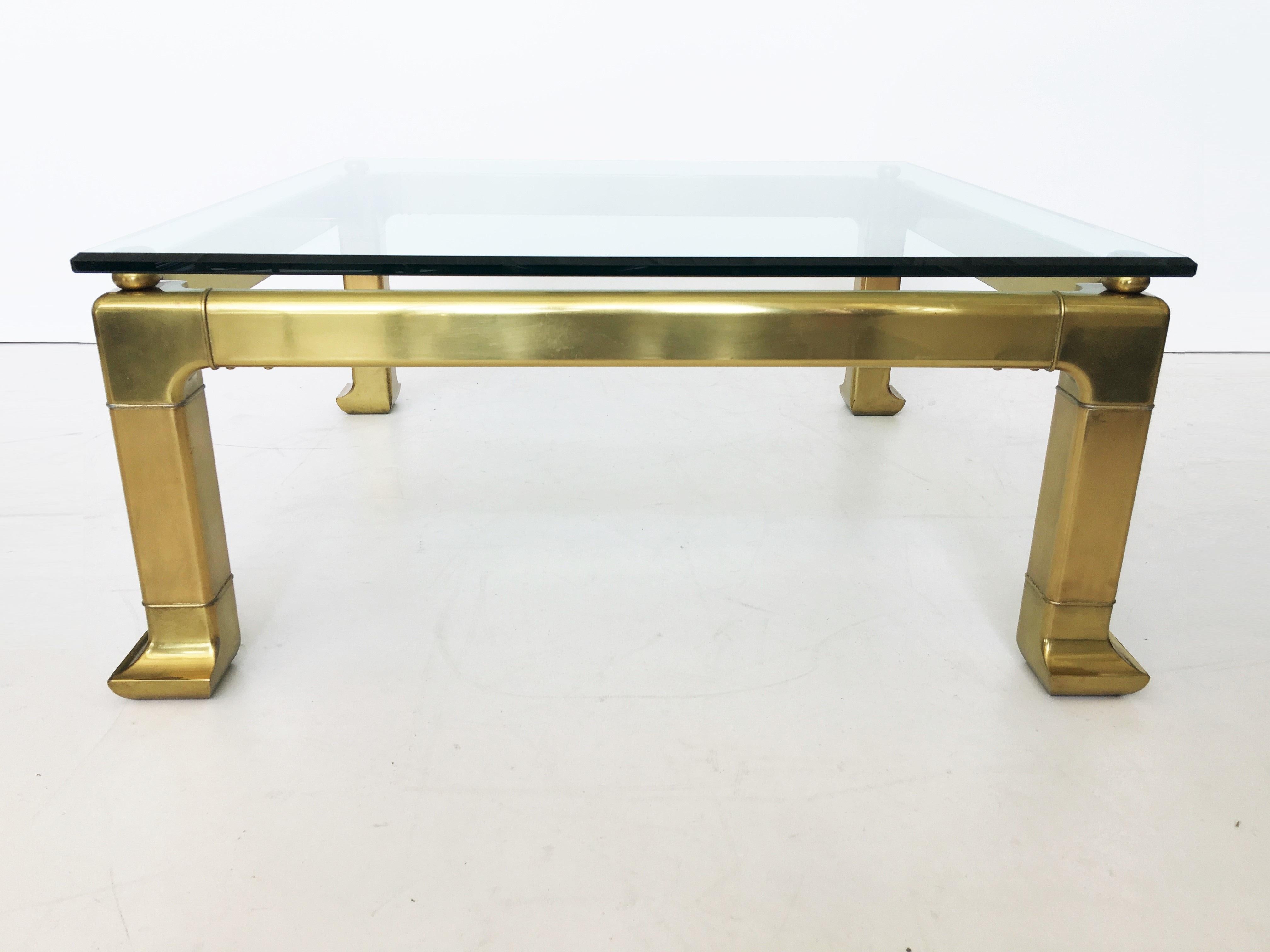 Modern Brass Coffee Table by Mastercraft with Glass Top In Good Condition For Sale In Dallas, TX