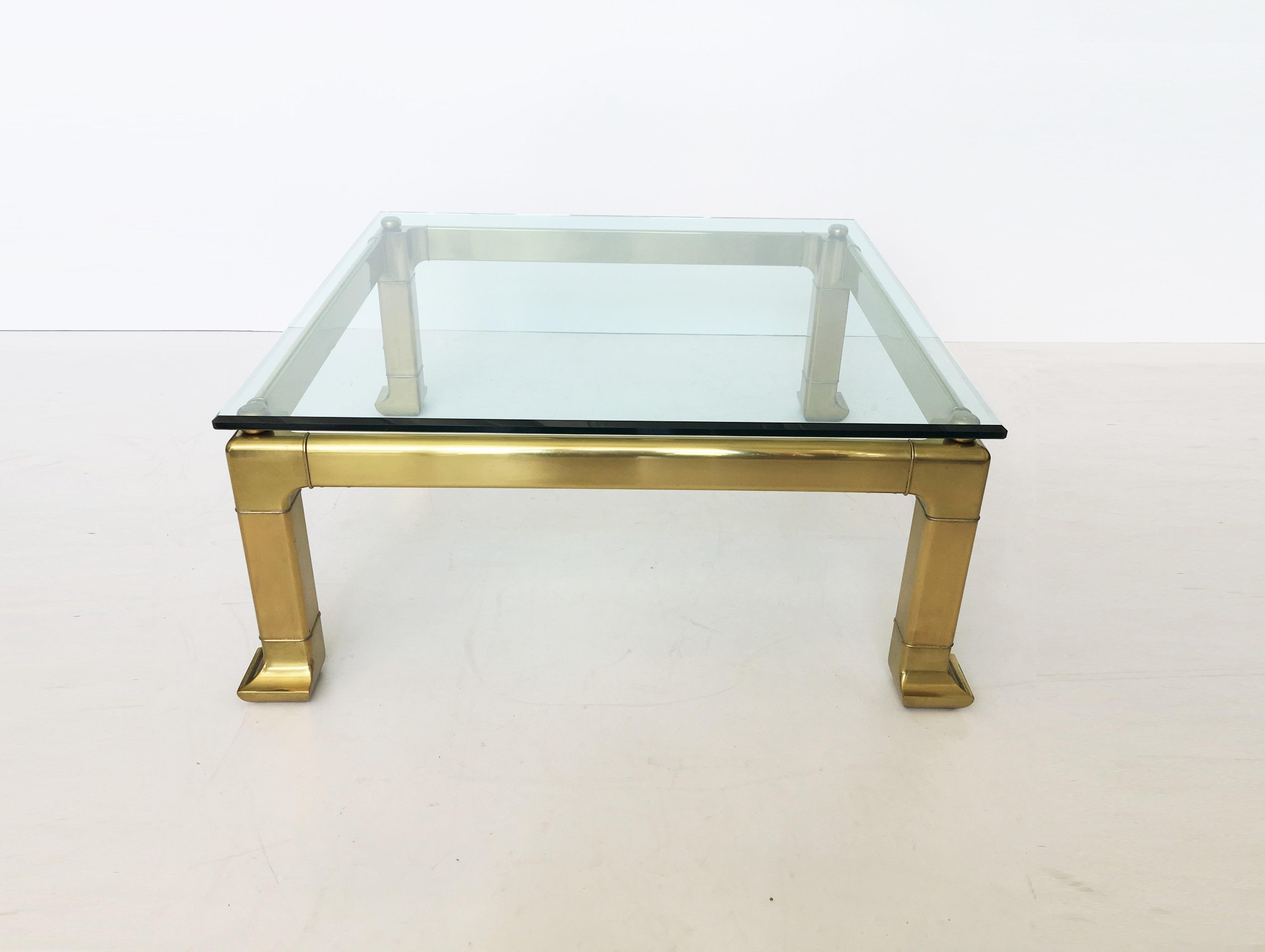 Late 20th Century Modern Brass Coffee Table by Mastercraft with Glass Top For Sale