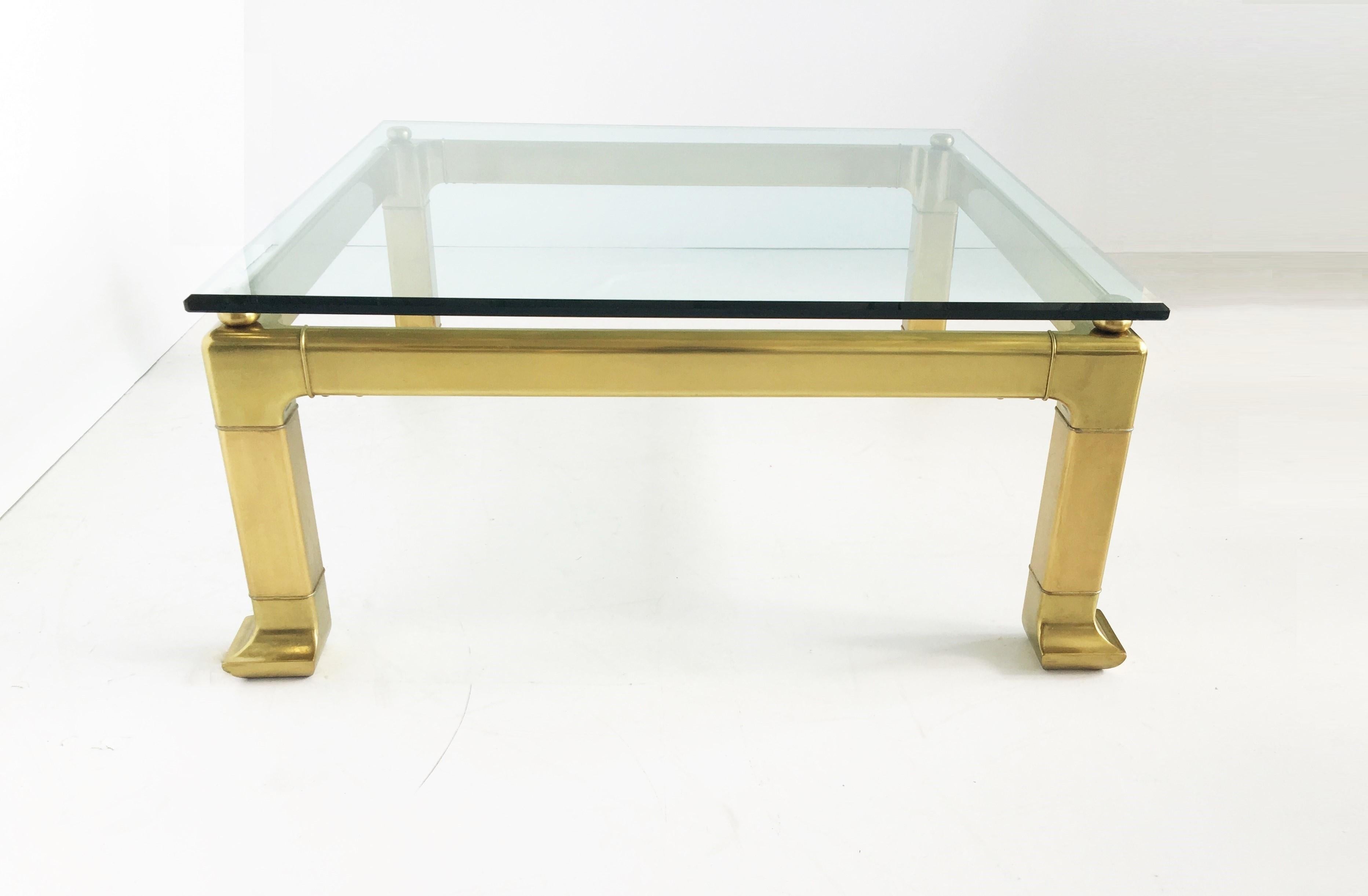 Modern Brass Coffee Table by Mastercraft with Glass Top For Sale 1