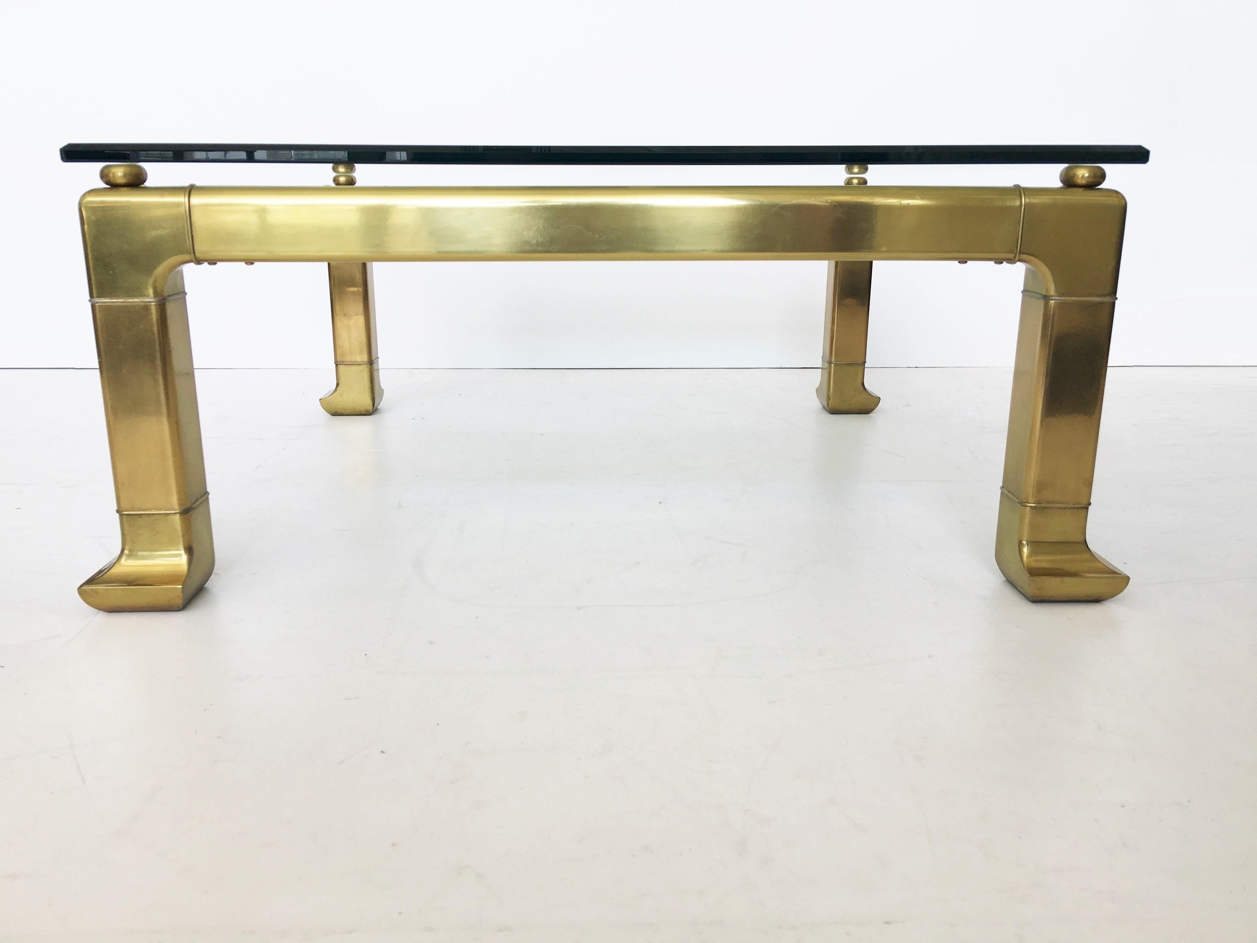 Modern Brass Coffee Table by Mastercraft with Glass Top For Sale 2