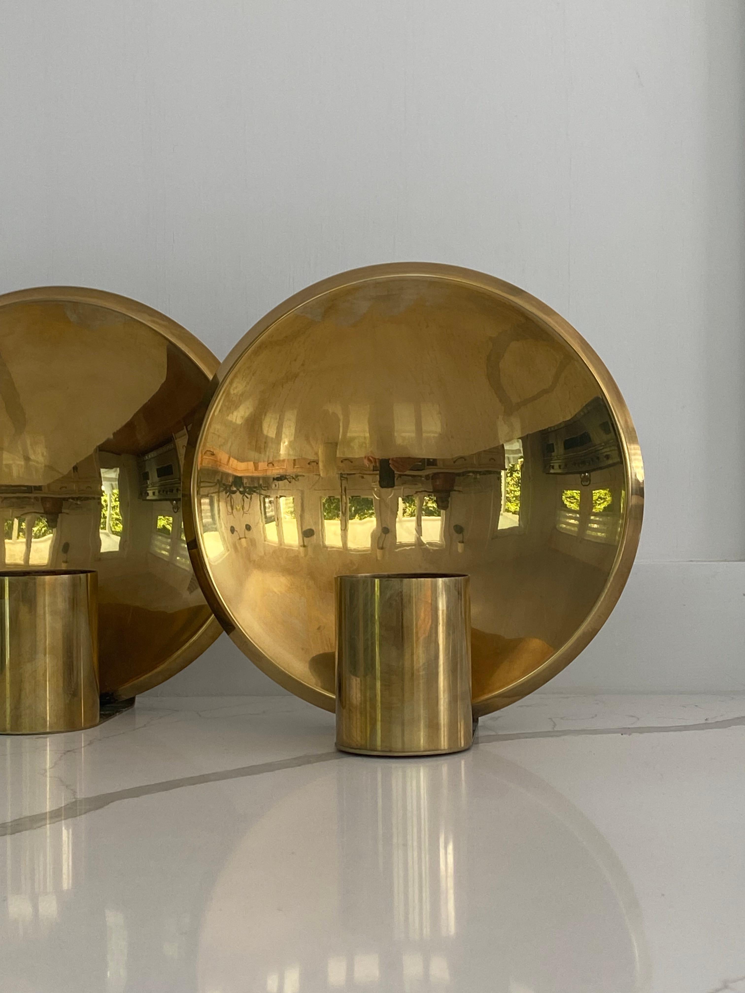 Modern Brass Colseth sconces round bold shape mid century Norway For Sale 3