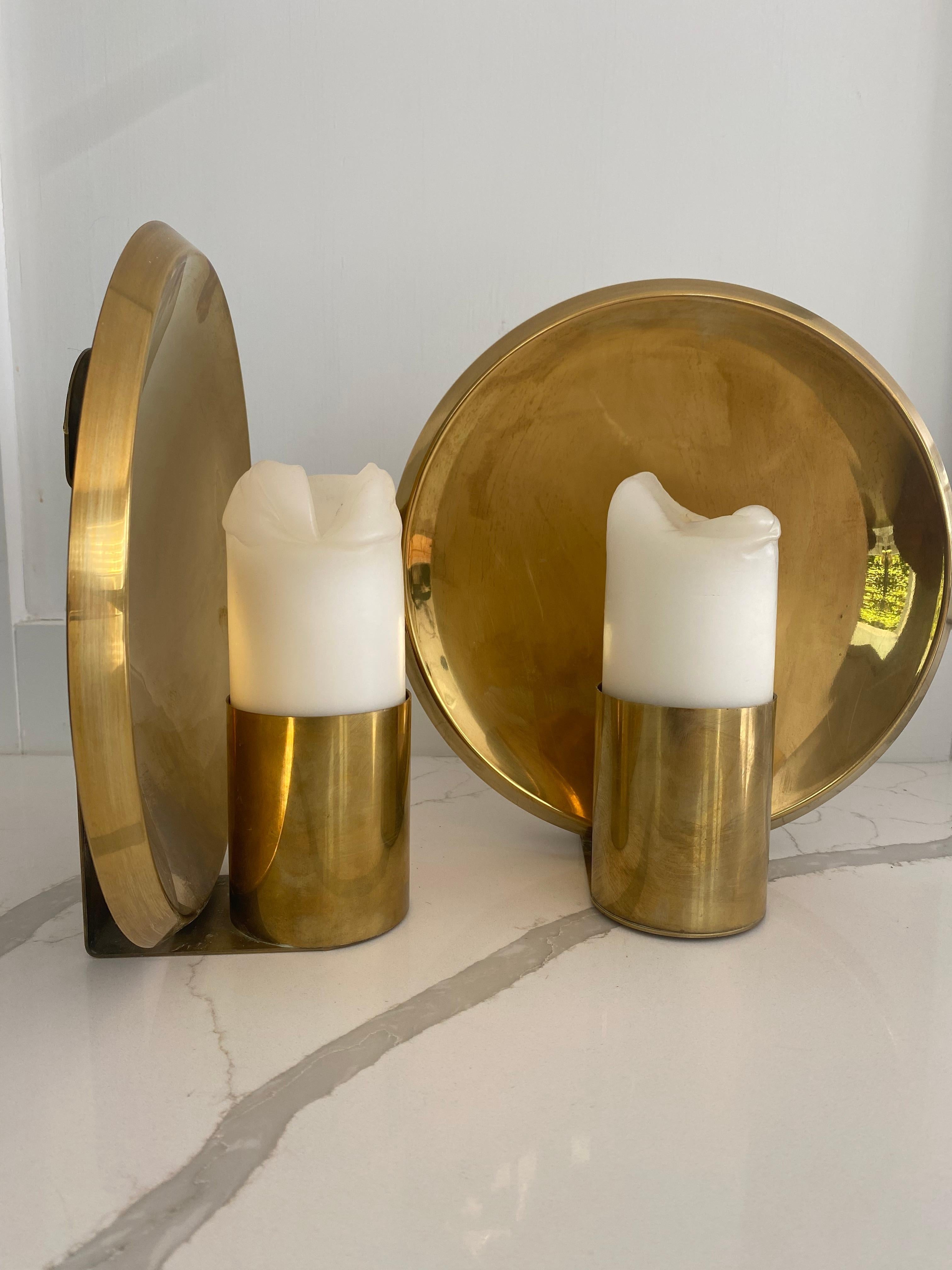 Mid-Century Modern Modern Brass Colseth sconces round bold shape mid century Norway For Sale