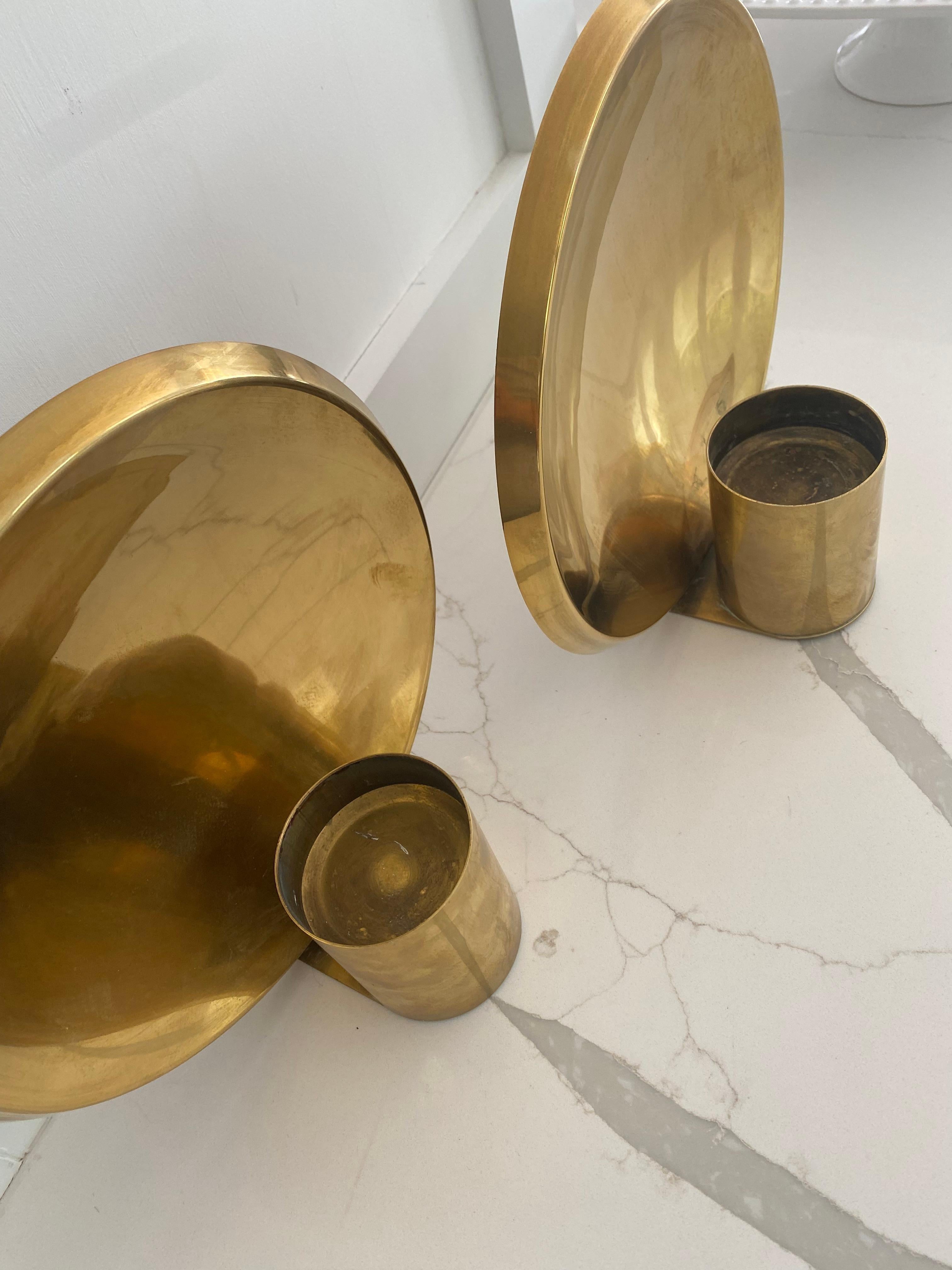 Modern Brass Colseth sconces round bold shape mid century Norway For Sale 1