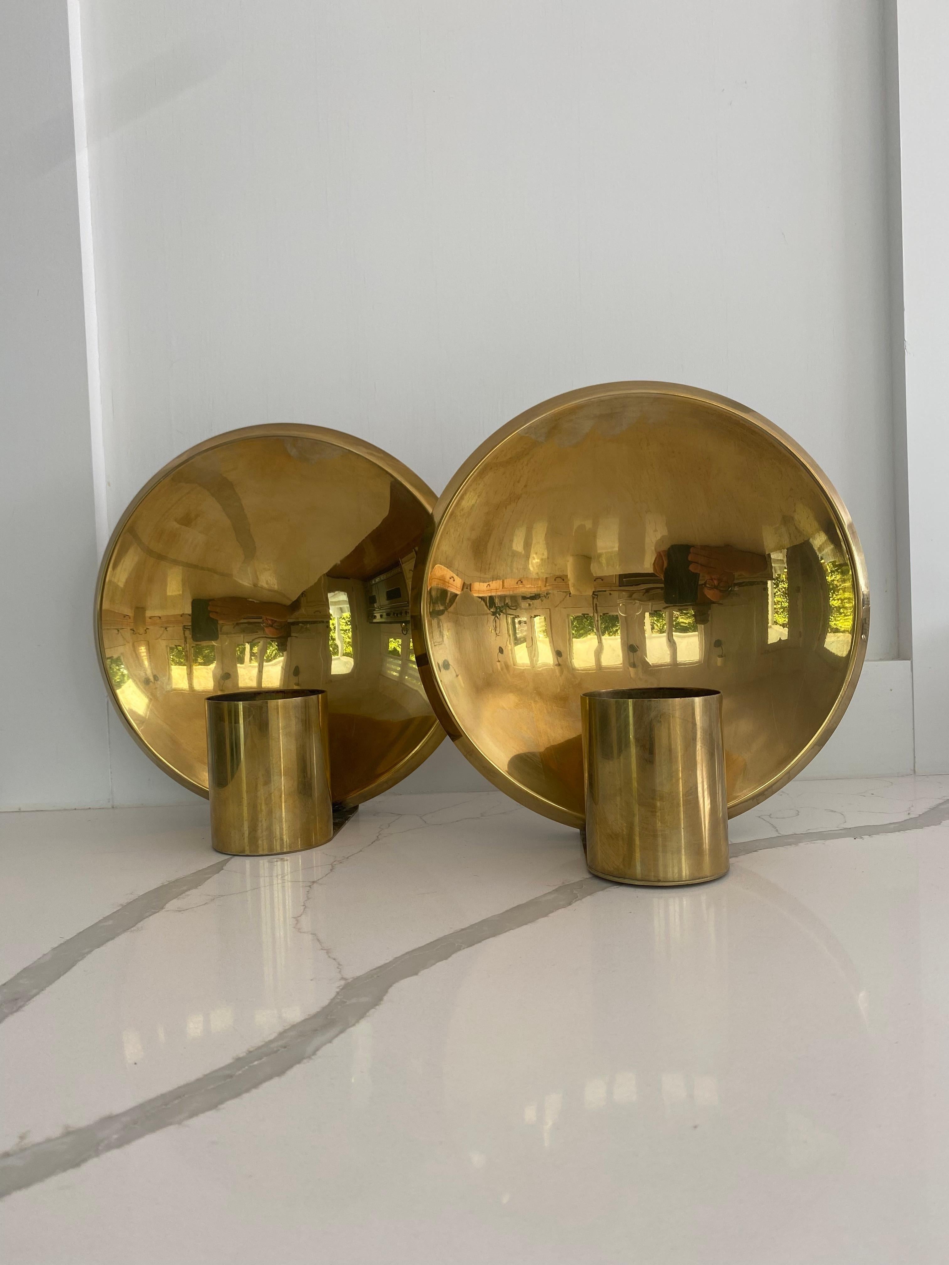 Modern Brass Colseth sconces round bold shape mid century Norway For Sale 2