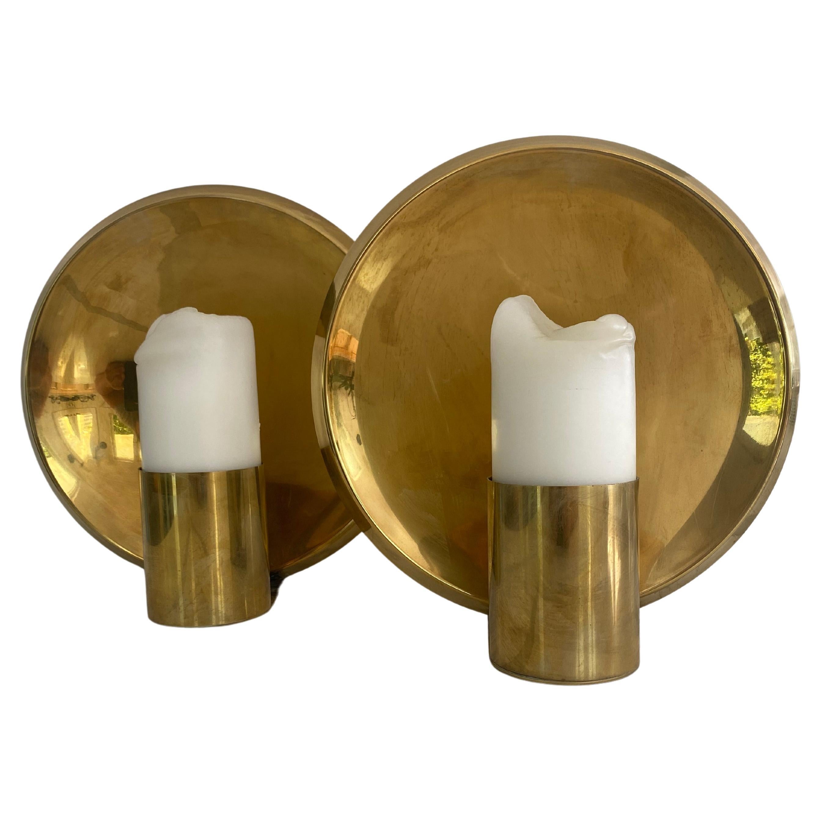 Modern Brass Colseth sconces round bold shape mid century Norway For Sale