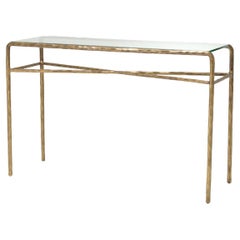 Modern Brass Console Table with Clear Glass