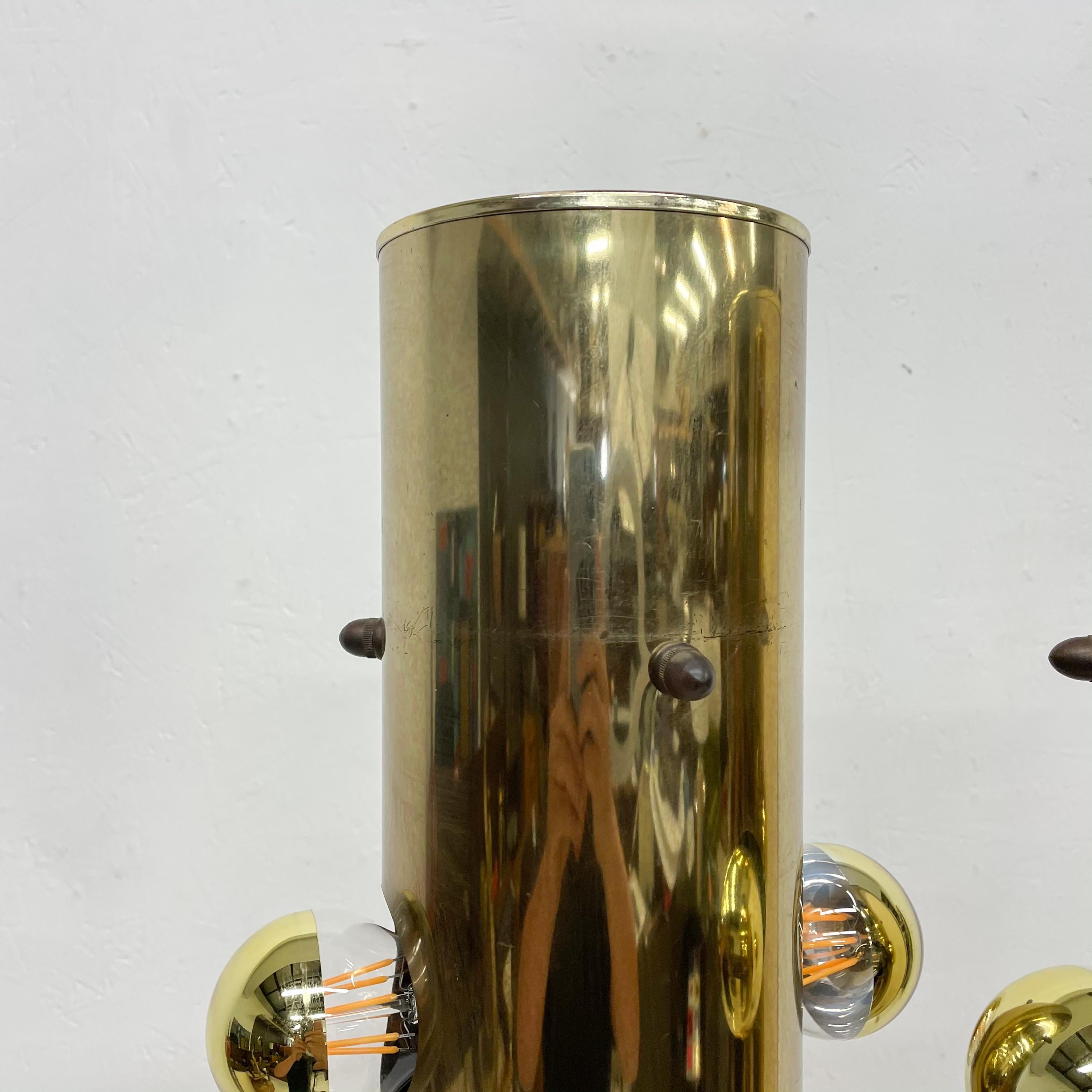 American 1970s Modernist Brass Cylinder Table Lamps Style of Robert Sonneman For Sale