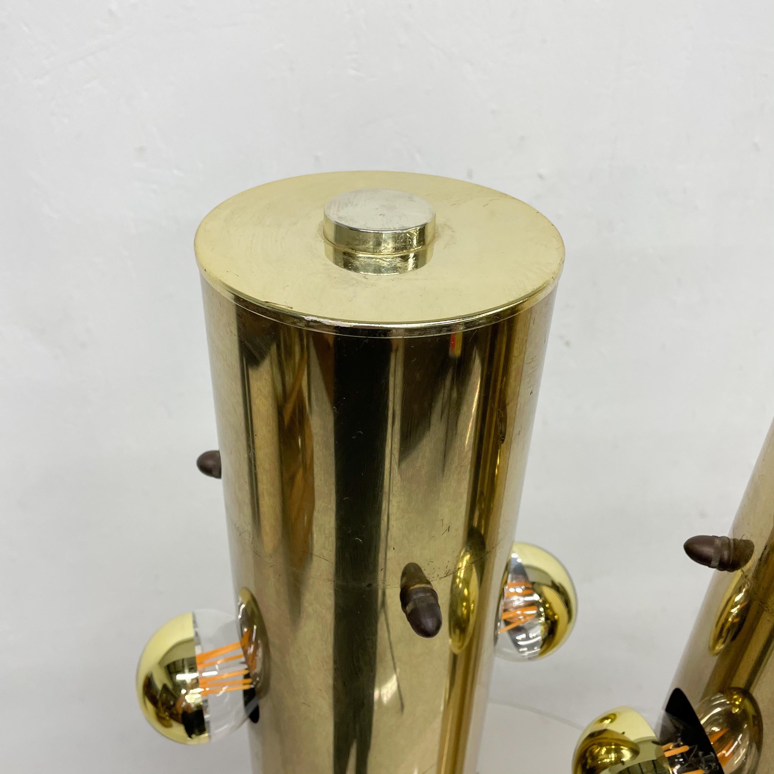 Plated 1970s Modernist Brass Cylinder Table Lamps Style of Robert Sonneman For Sale