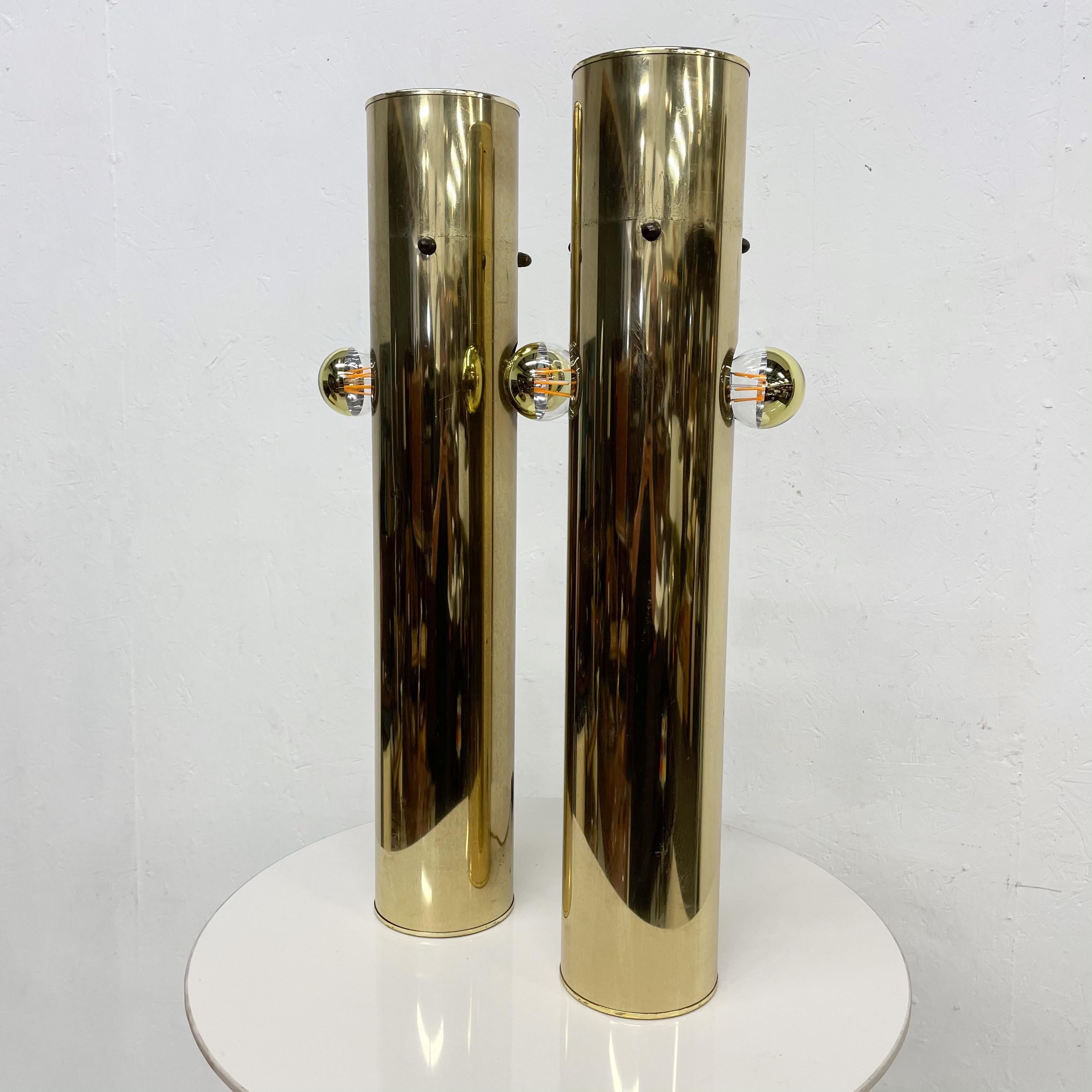 Late 20th Century 1970s Modernist Brass Cylinder Table Lamps Style of Robert Sonneman For Sale