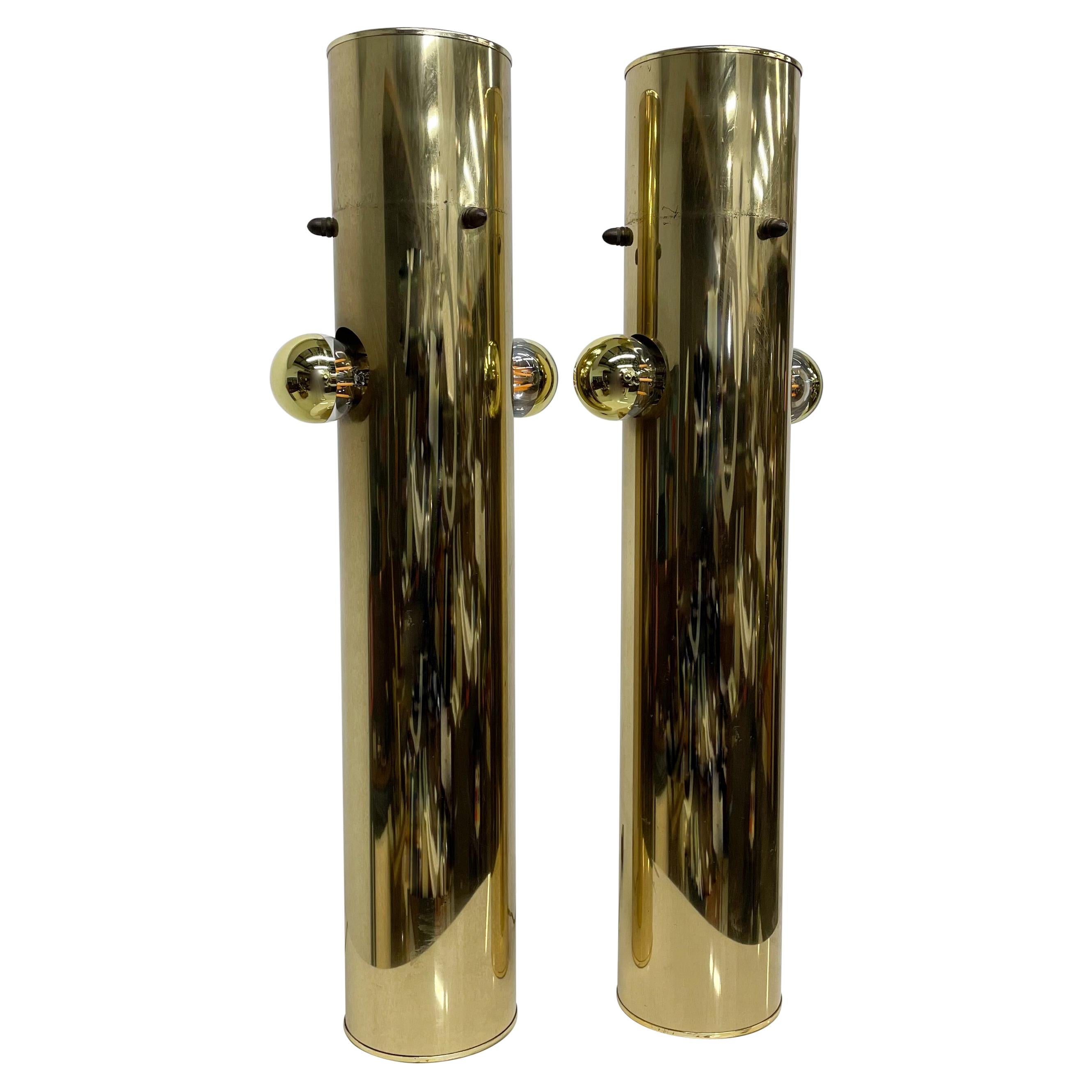 1970s Modernist Brass Cylinder Table Lamps Style of Robert Sonneman For Sale
