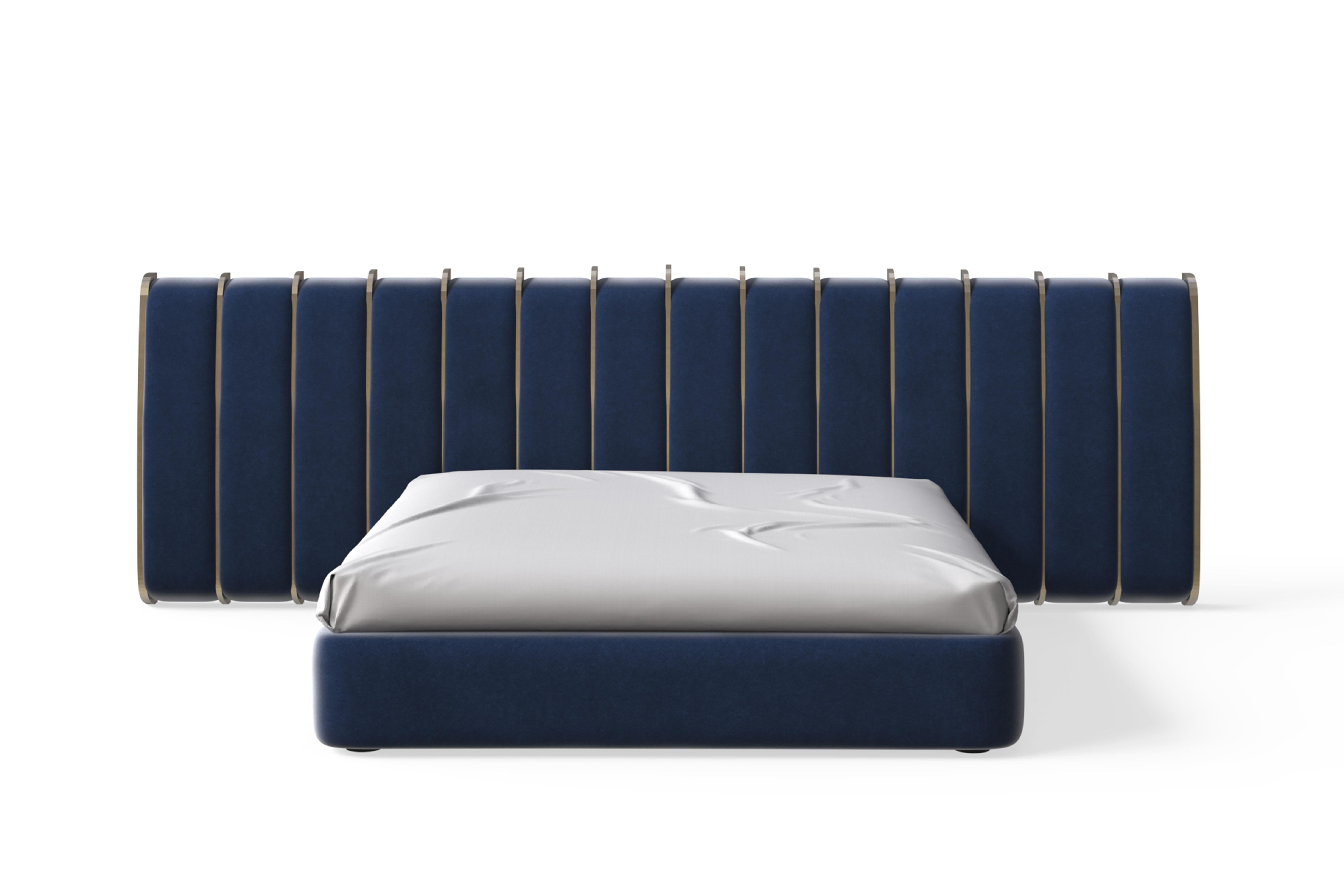 Contemporary Modern Brass DEDAR Silk Velvet Bed US King Handmade Portugal Greenapple For Sale