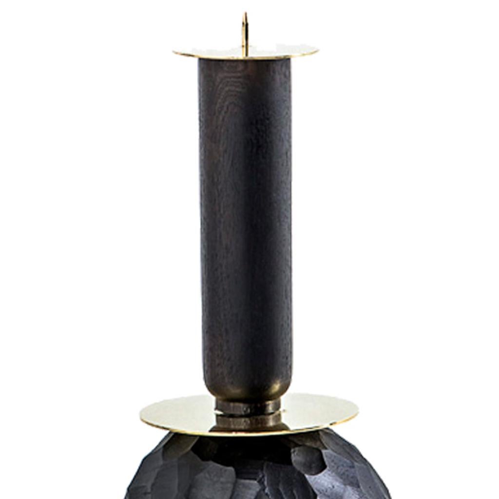 Sud-africain Modern Brass, Duco Turned Timber & Resin Primal Candlestick Extra Small (chandelier en bois tourné et en résine) en vente