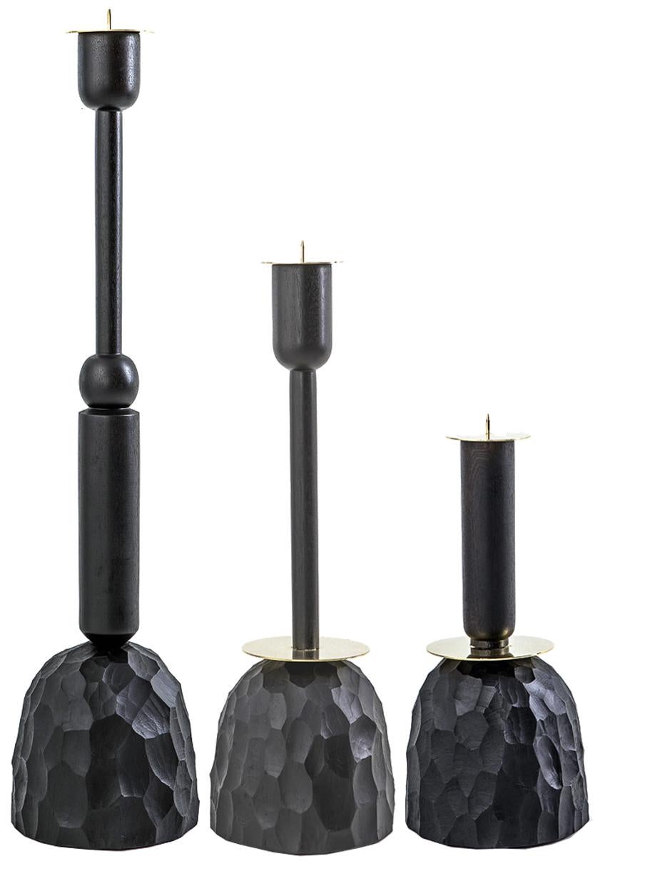 Modern Brass, Duco Turned Timber & Resin Primal Candlestick Extra Small (chandelier en bois tourné et en résine) Neuf - En vente à Bothas Hill, KZN