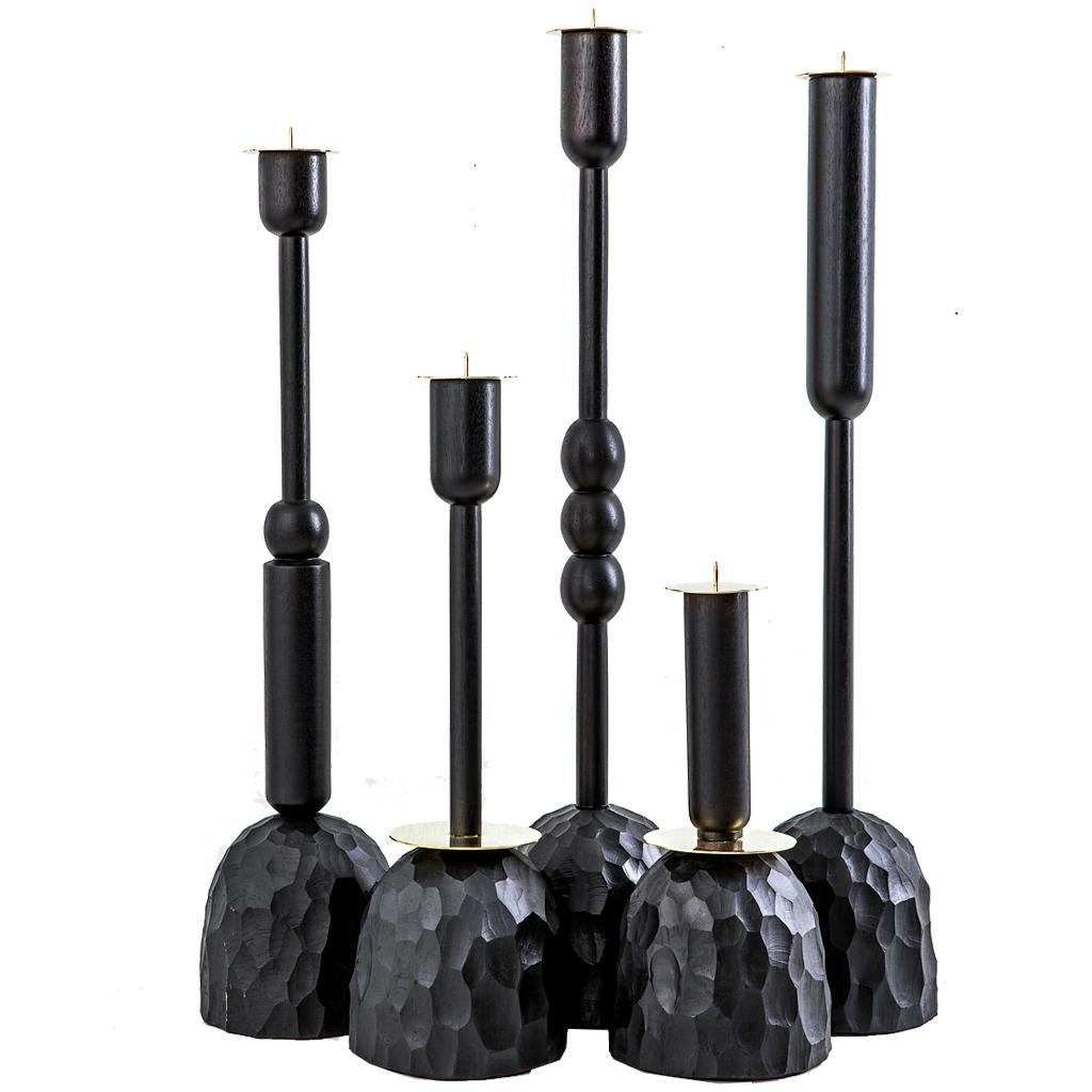 Modernes Messing, Duco Gedrechseltes Holz & Harz Primal Kerzenleuchter Klein im Zustand „Neu“ im Angebot in Bothas Hill, KZN
