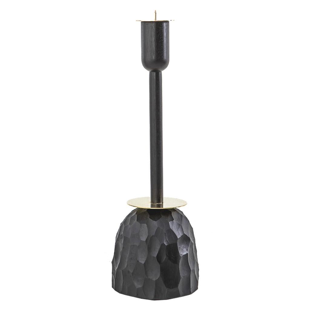 Modernes Messing, Duco Gedrechseltes Holz & Harz Primal Kerzenleuchter Klein im Angebot