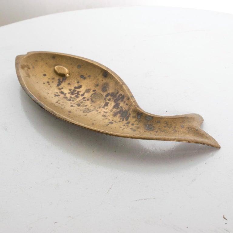 Late 20th Century Modern Brass Fish Ashtray Israel Midcentury Catch It All Piece