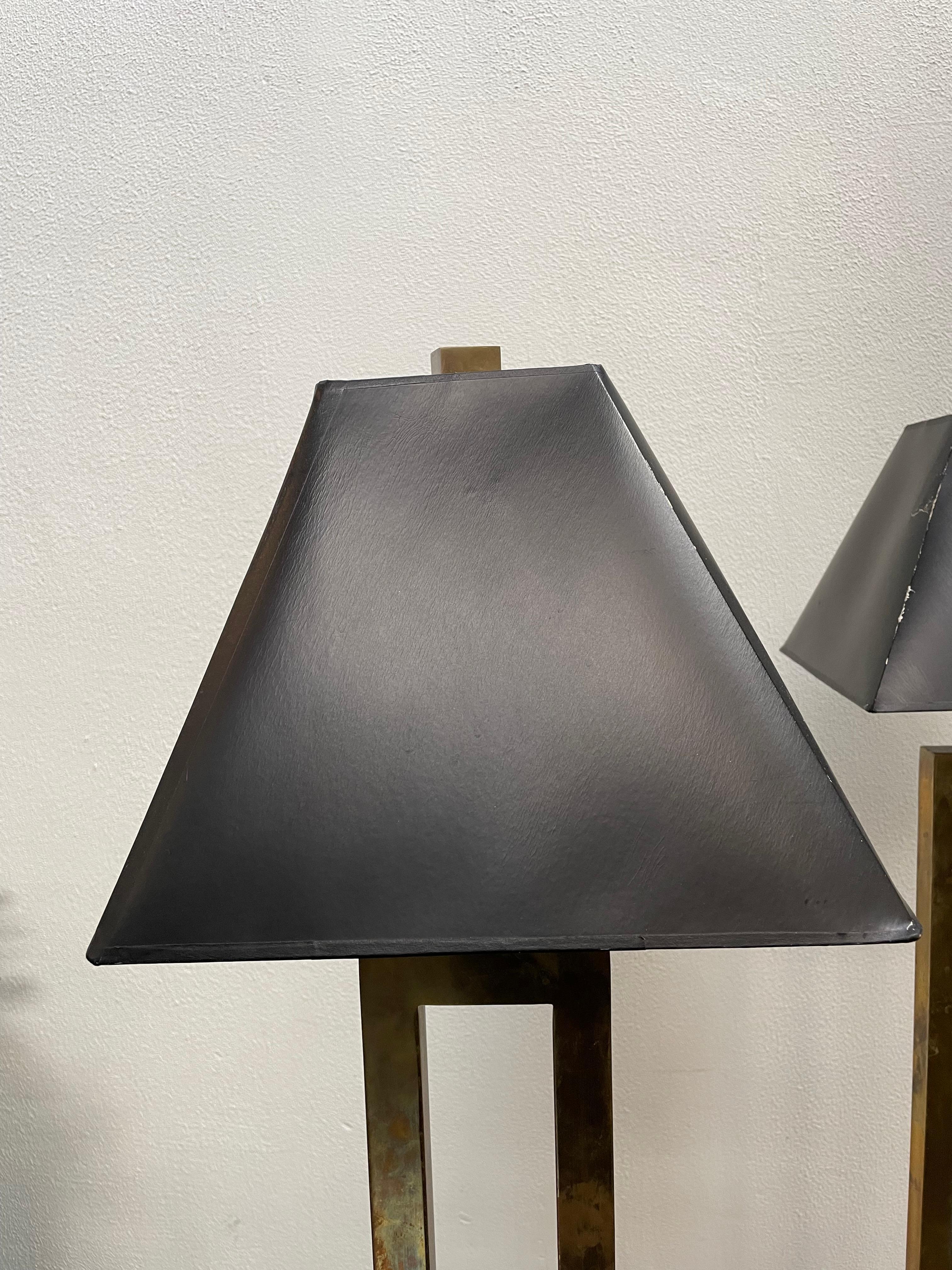 Vintage Modern brass floor lamps. Set of 2 with black shades included.