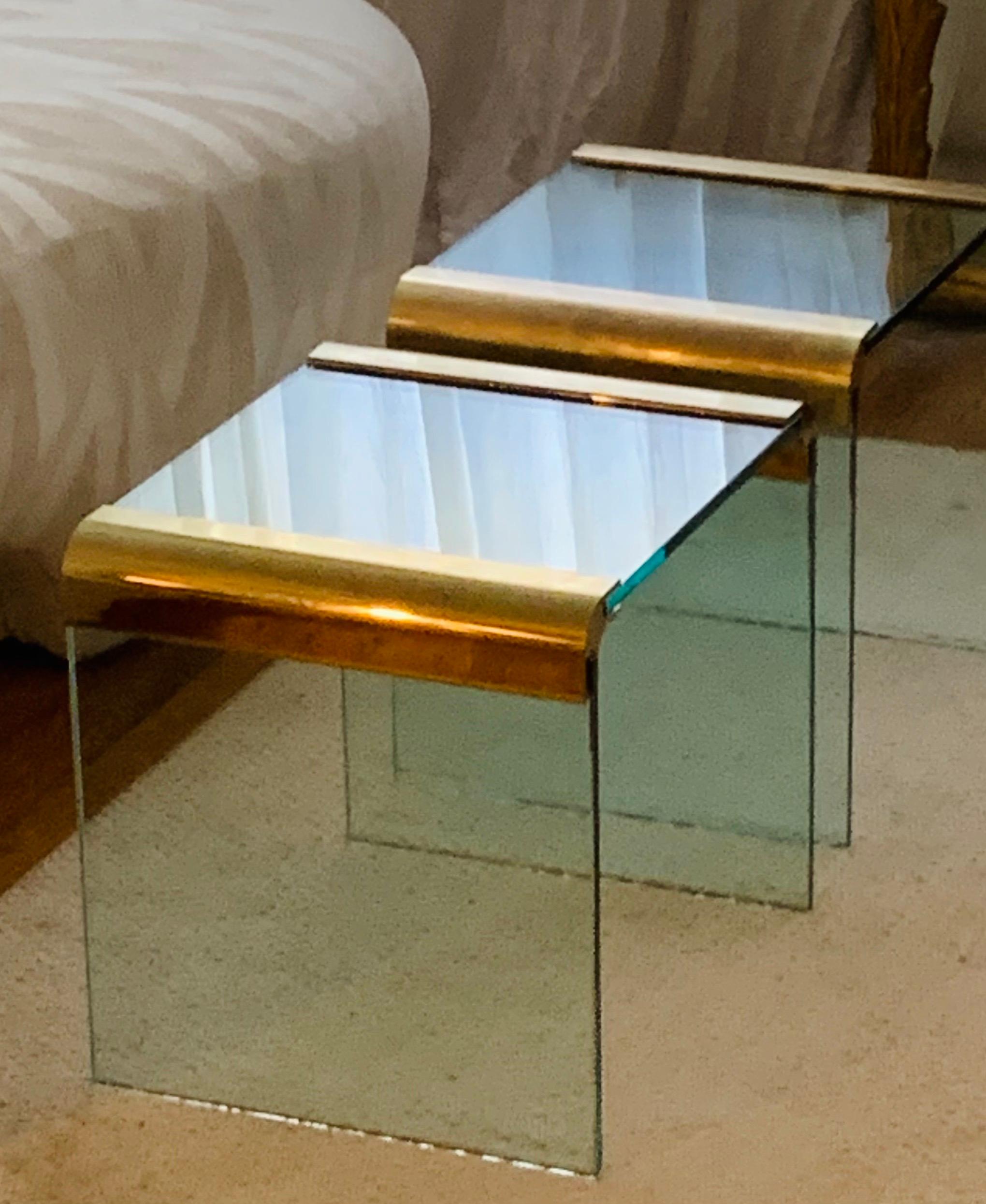 Mid-Century Modern Modern Brass & Glass Waterfall End Tables by Leon Rosen for Pace Collection