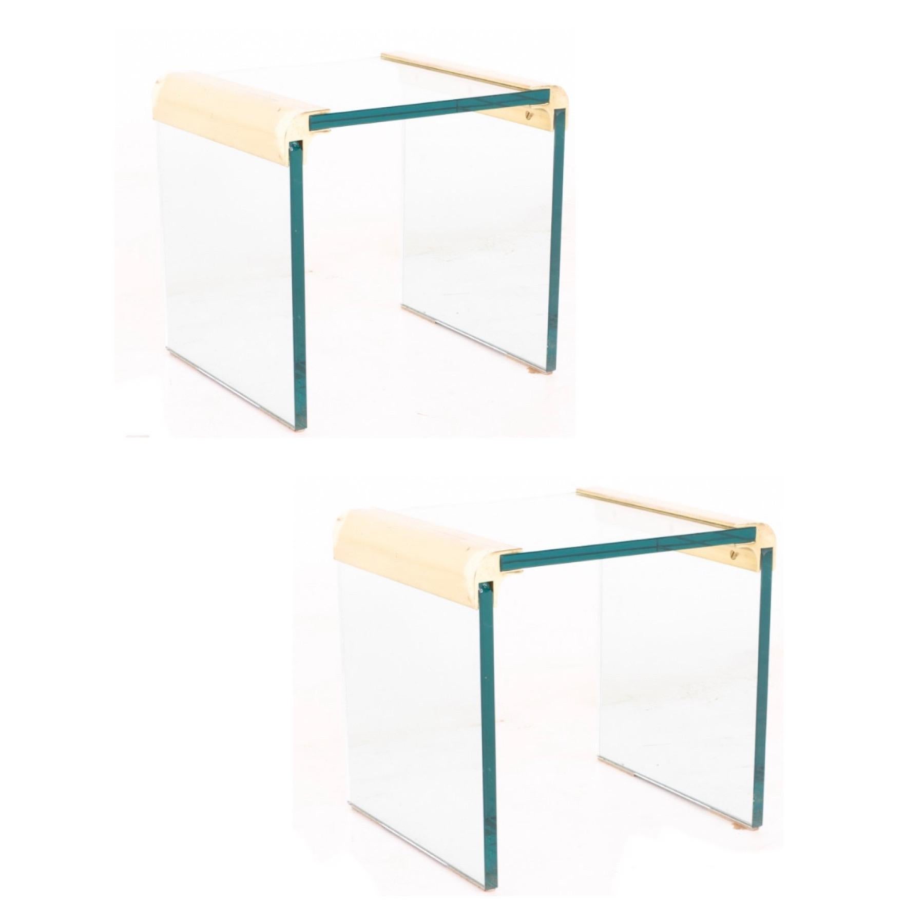American Modern Brass & Glass Waterfall End Tables by Leon Rosen for Pace Collection