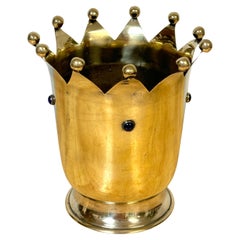 Modern Brass Jeweled Crown Motif Vase, Attributed to Sarreid Ltd.