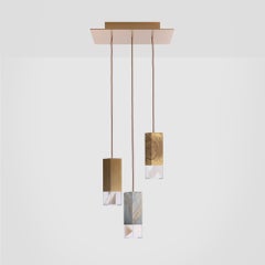 Modern 3 Light Chandelier Palissandro Marble, Brass and Olive by Formaminima