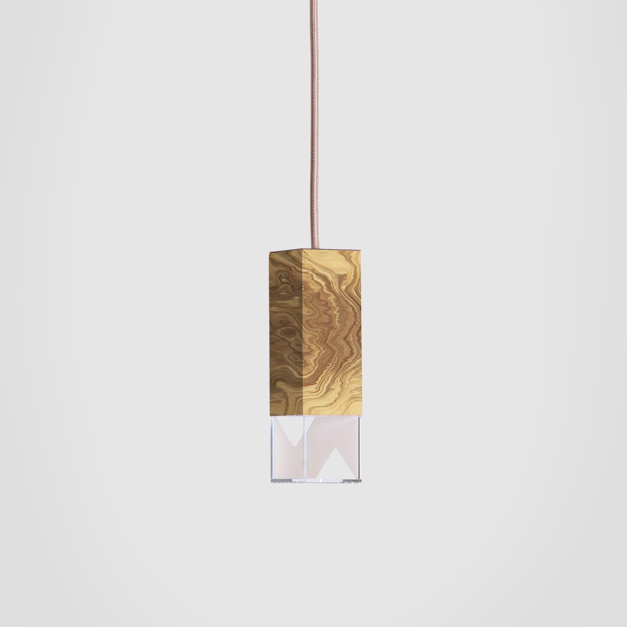 Contemporary Modern 3 Light Chandelier Palissandro Marble, Brass and Olive by Formaminima For Sale