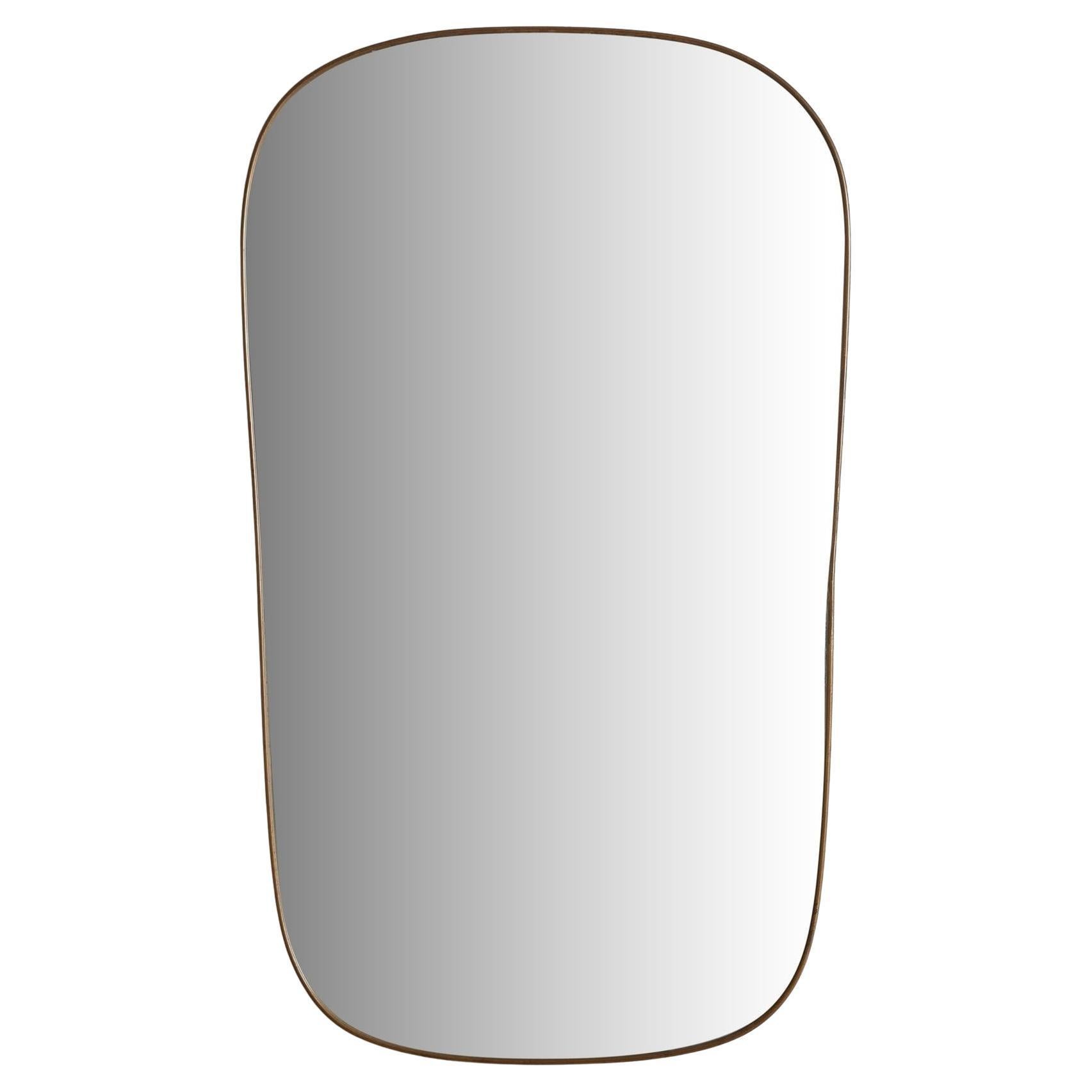 Modern Brass Mirror with Rounded Corners, France 20th Century
