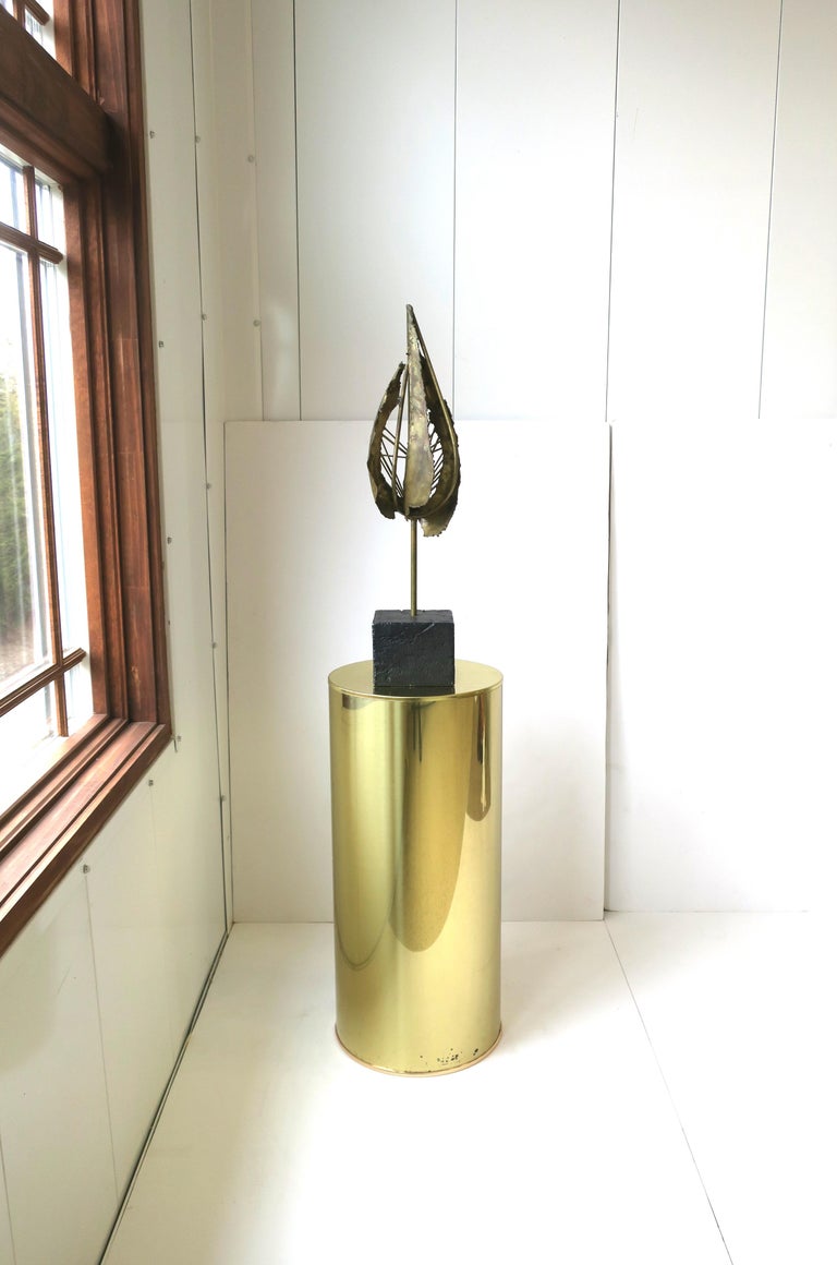 American Modern Brass Pedestal Column Pillar Stand Signed by Designers C. Jere For Sale