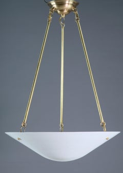 Modern Brass Pendant Light White Cone Dish Shade 3 Sockets