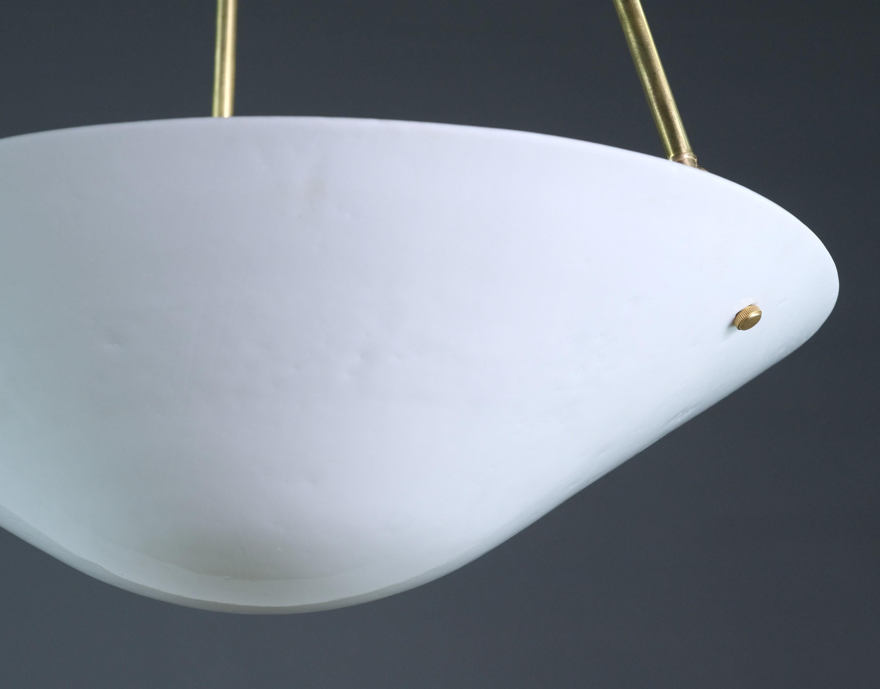 Polished Modern Brass Pendant Light White Cone Dish Shade 3 Sockets For Sale