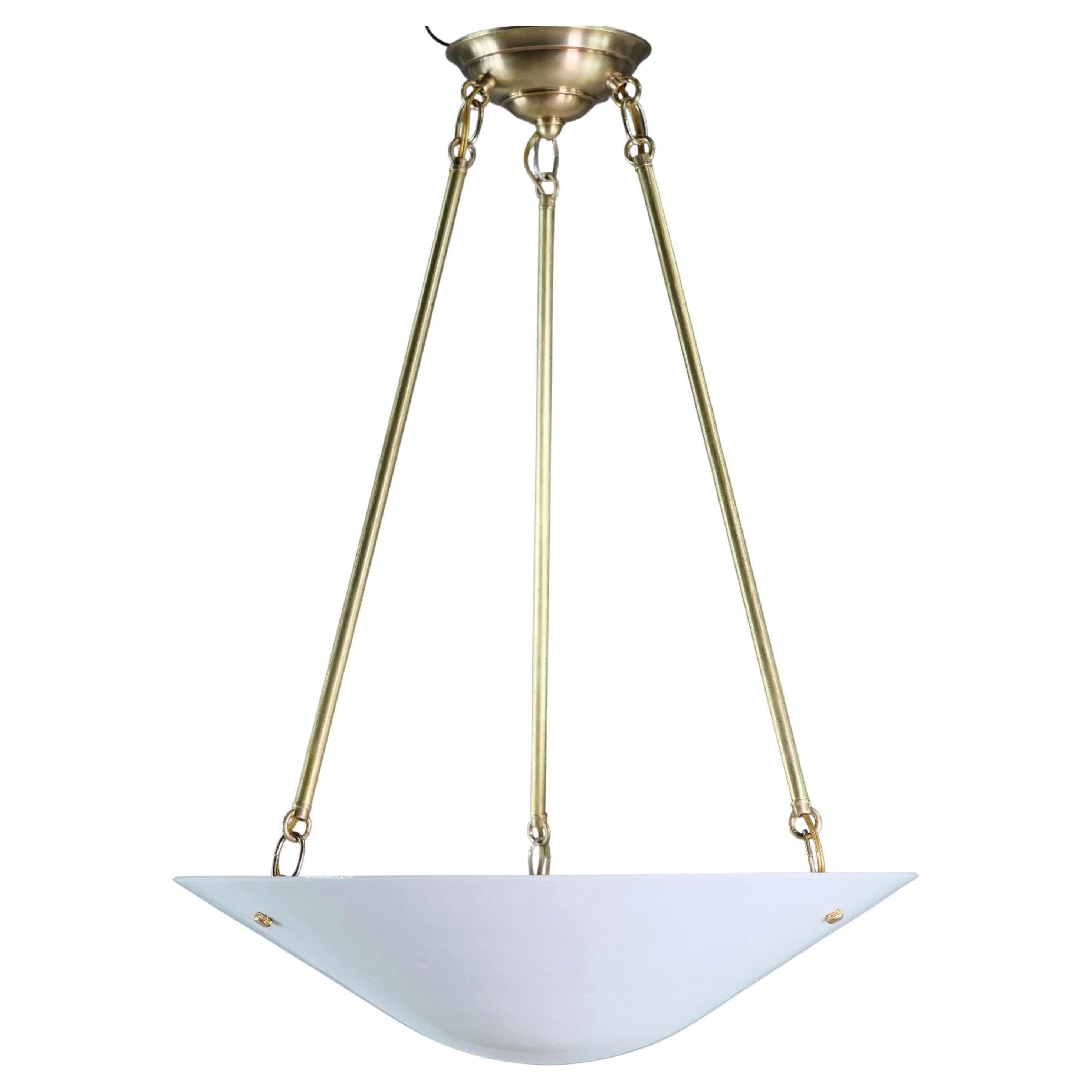 The Modernity Brass Suspension Light White Cone Dish Shade 3 Sockets en vente