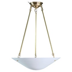 Modern Brass Pendant Light w White Cone Dish Shade 3 Sockets