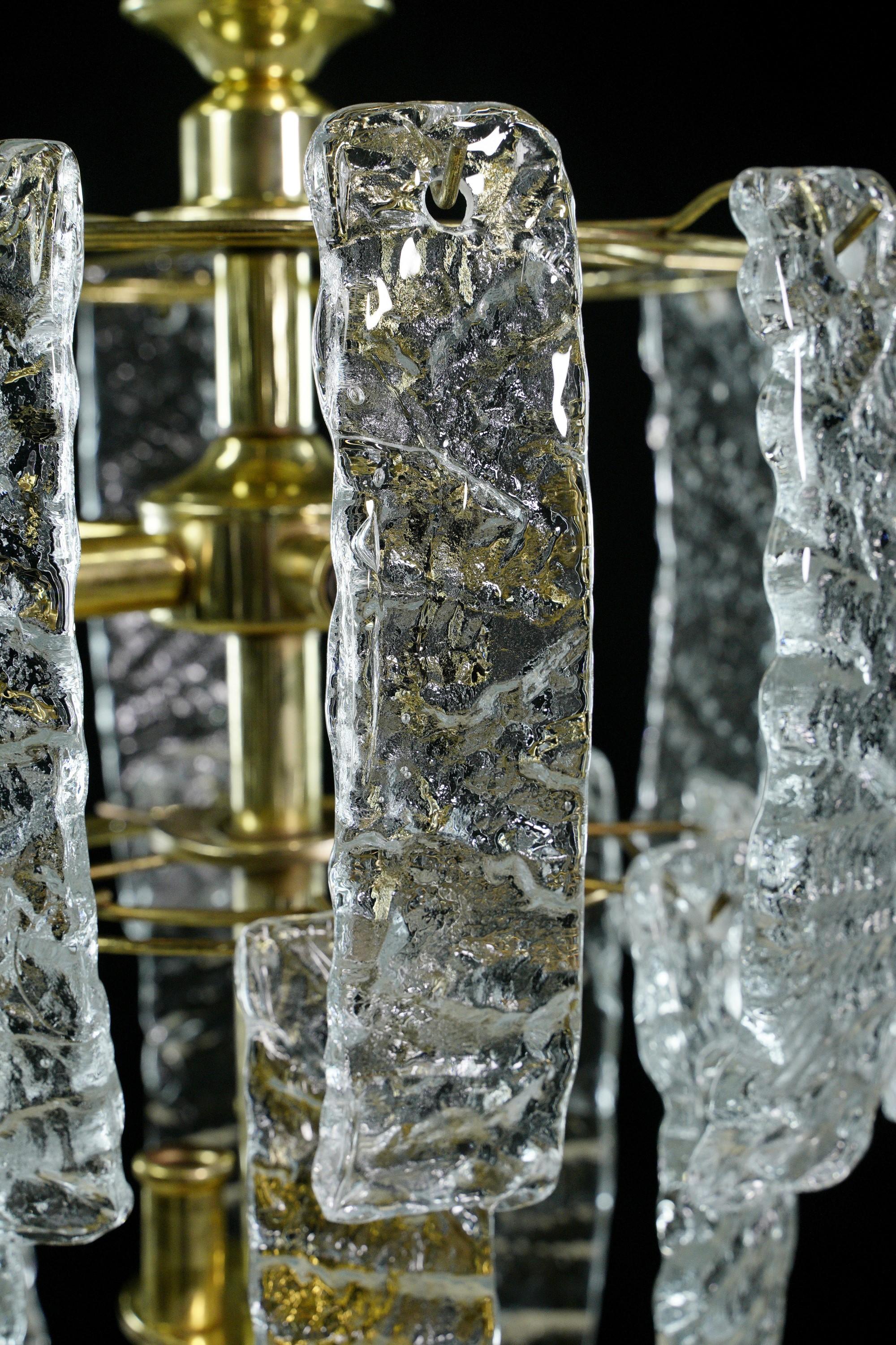 Modern Brass Steel Cascade Glass Shade Chandelier For Sale 6