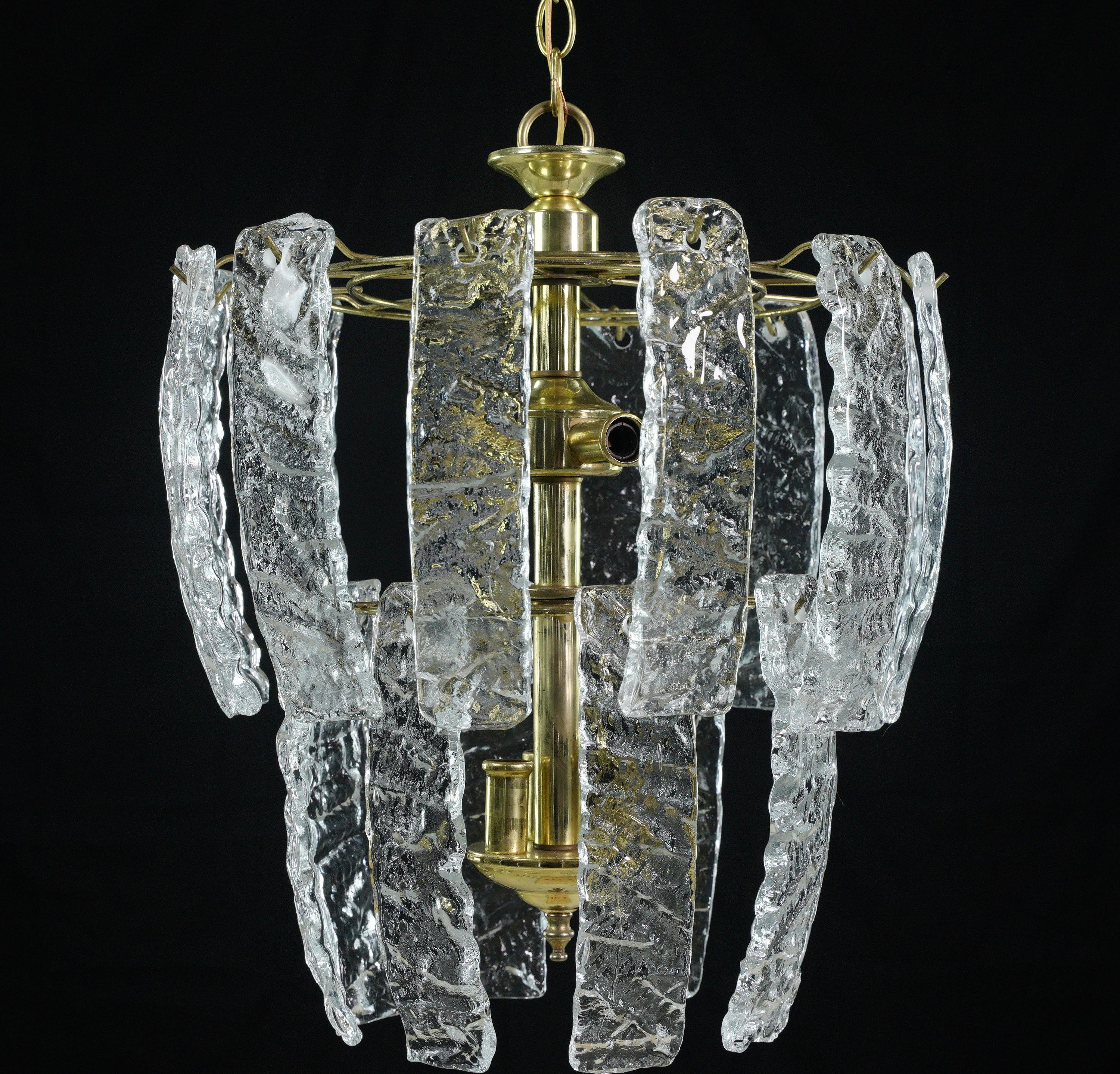 Modern Brass Steel Cascade Glass Shade Chandelier In Good Condition For Sale In New York, NY
