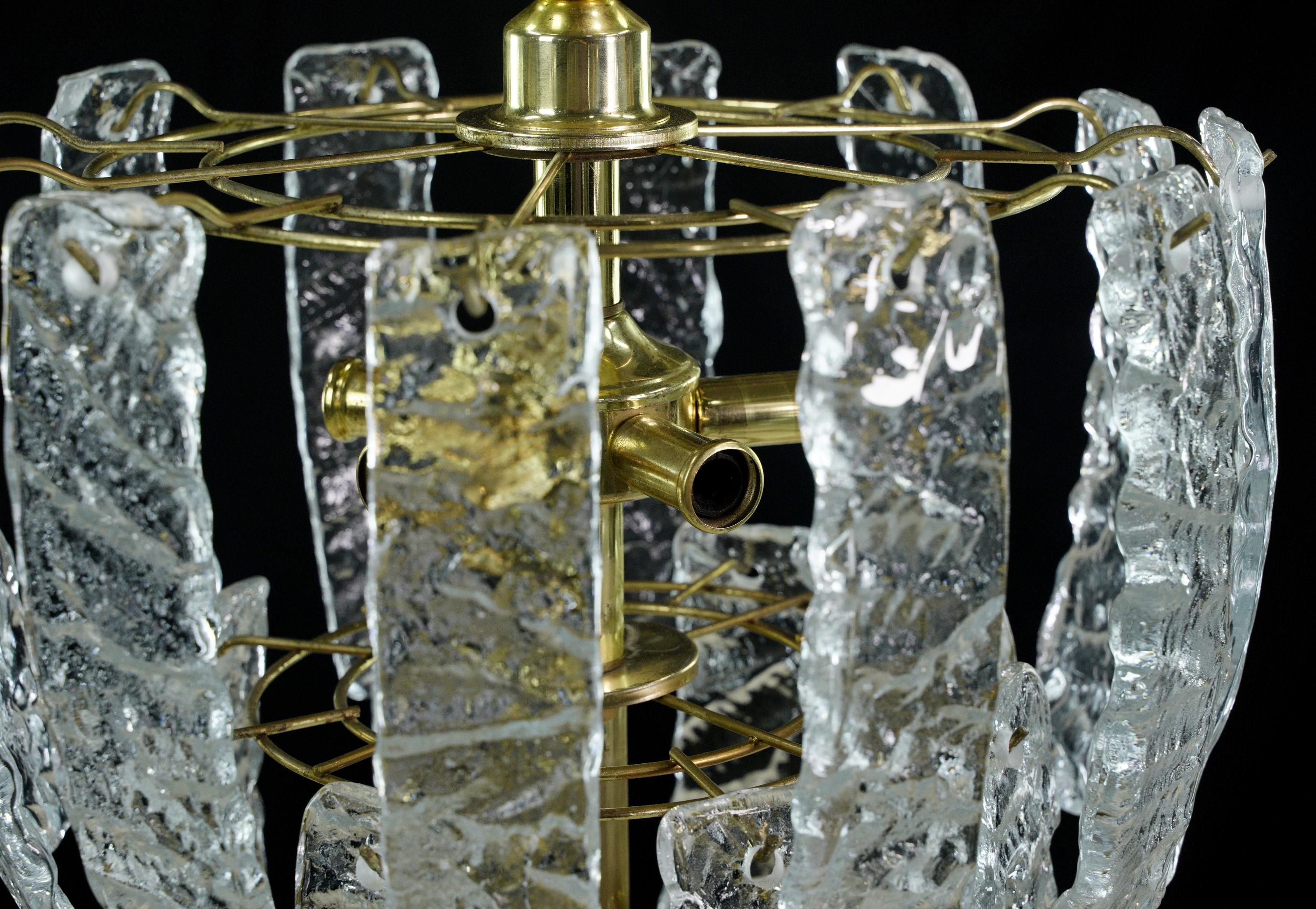 20th Century Modern Brass Steel Cascade Glass Shade Chandelier For Sale