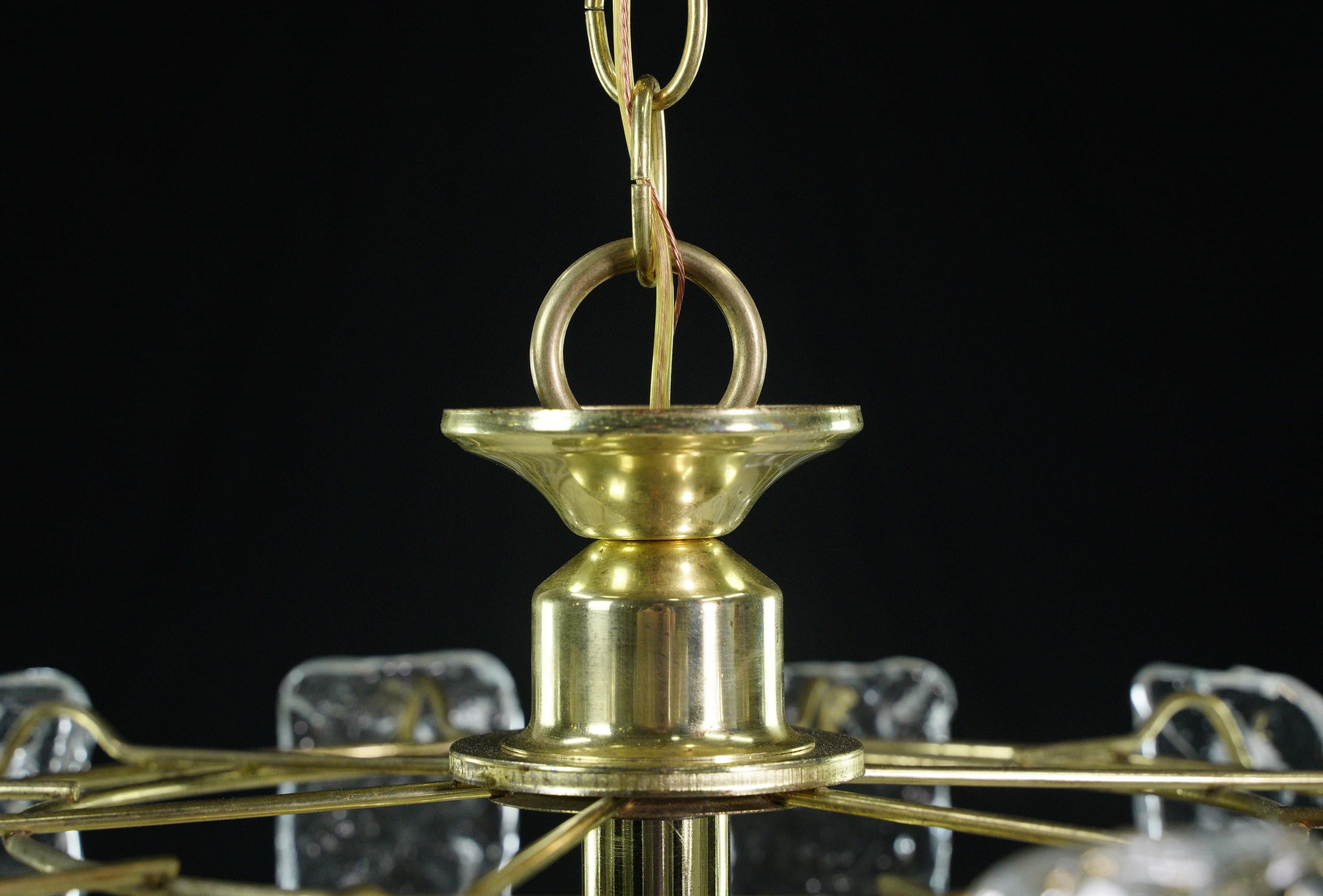 Modern Brass Steel Cascade Glass Shade Chandelier For Sale 1