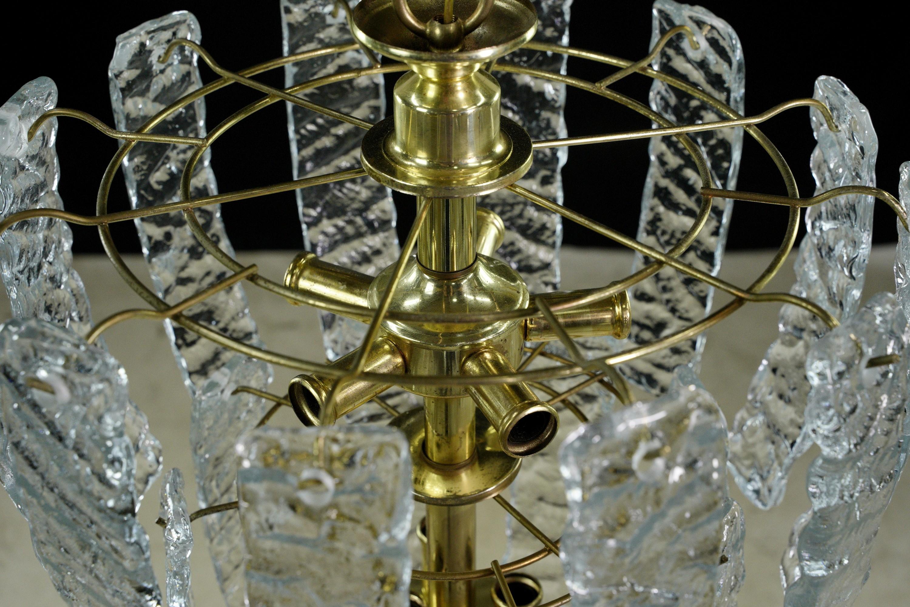 Modern Brass Steel Cascade Glass Shade Chandelier For Sale 4