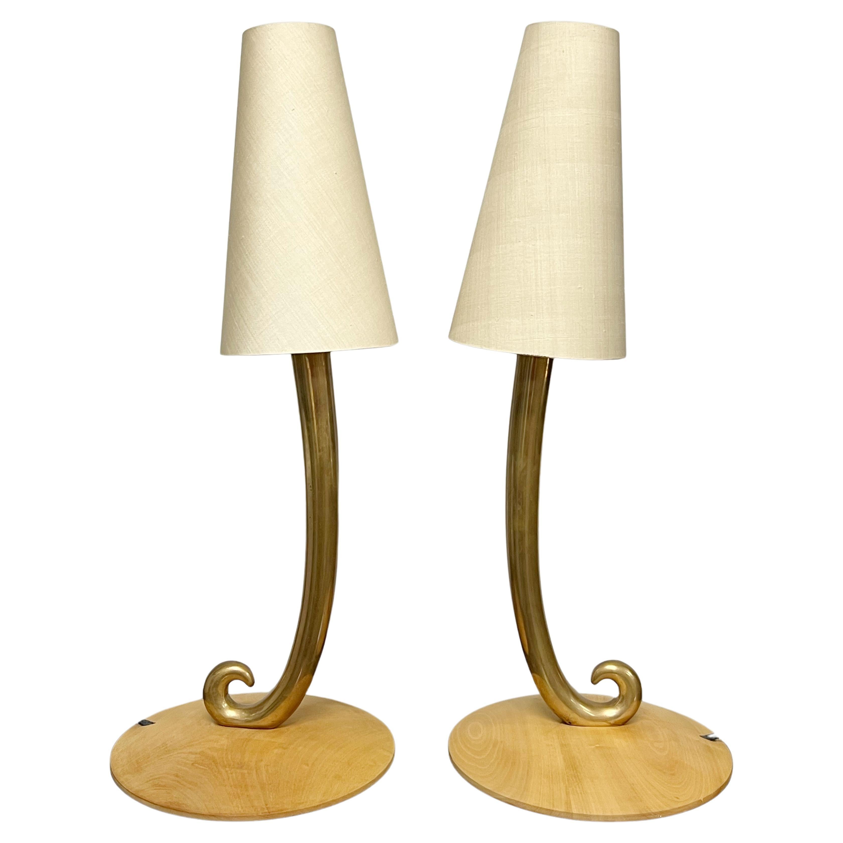 Modern Brass Scroll Pair of Table Lamps Germany