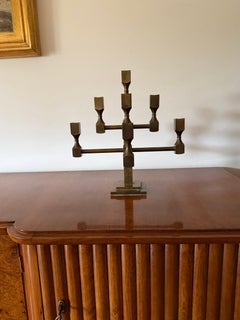 Modern brass sculptural 9 lights candelabra, Lars Bergsten, Gusum Sweden 1990