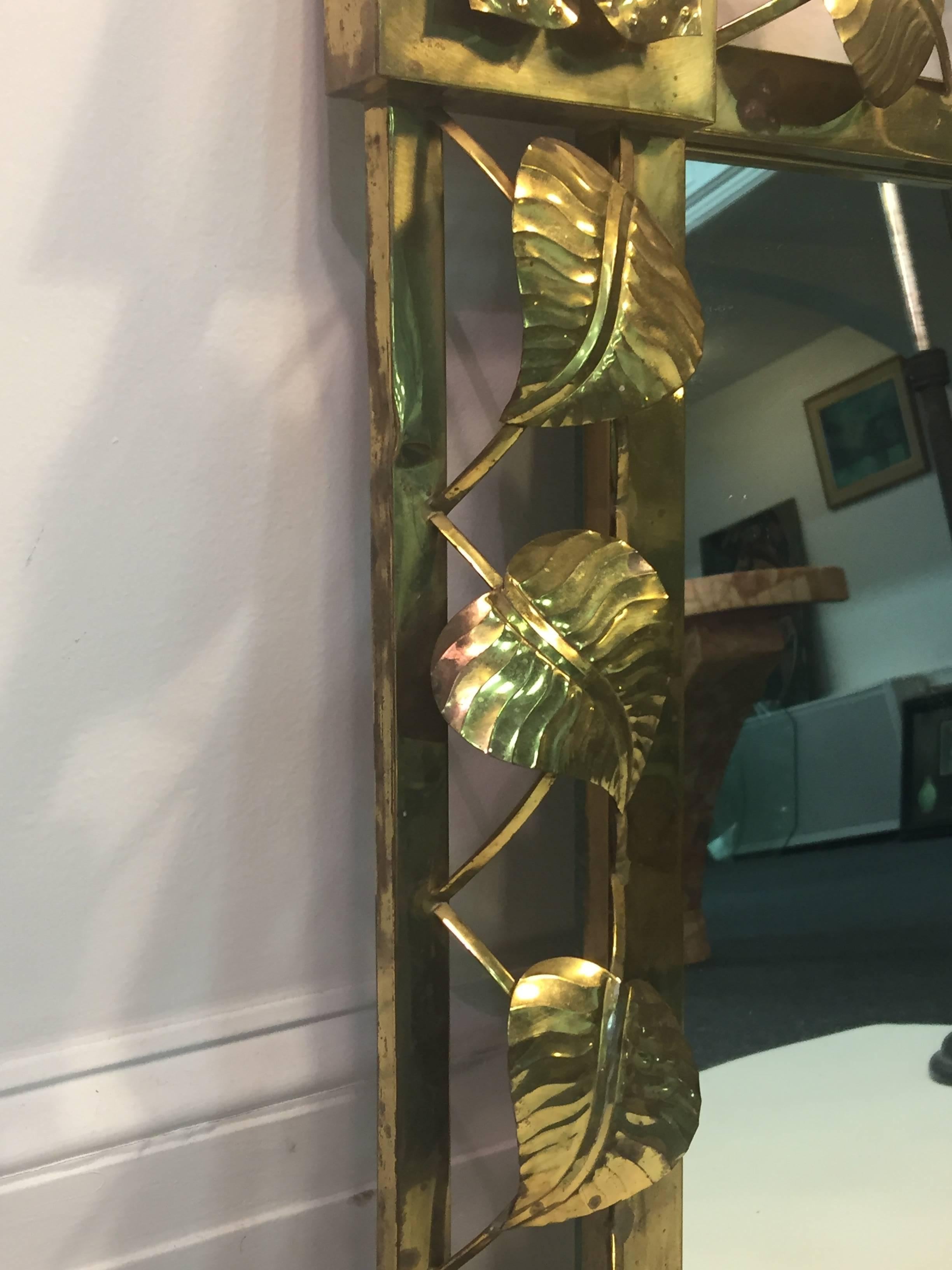 Late 20th Century Modern Brass Stylized Flower and Leaves Mirror For Sale