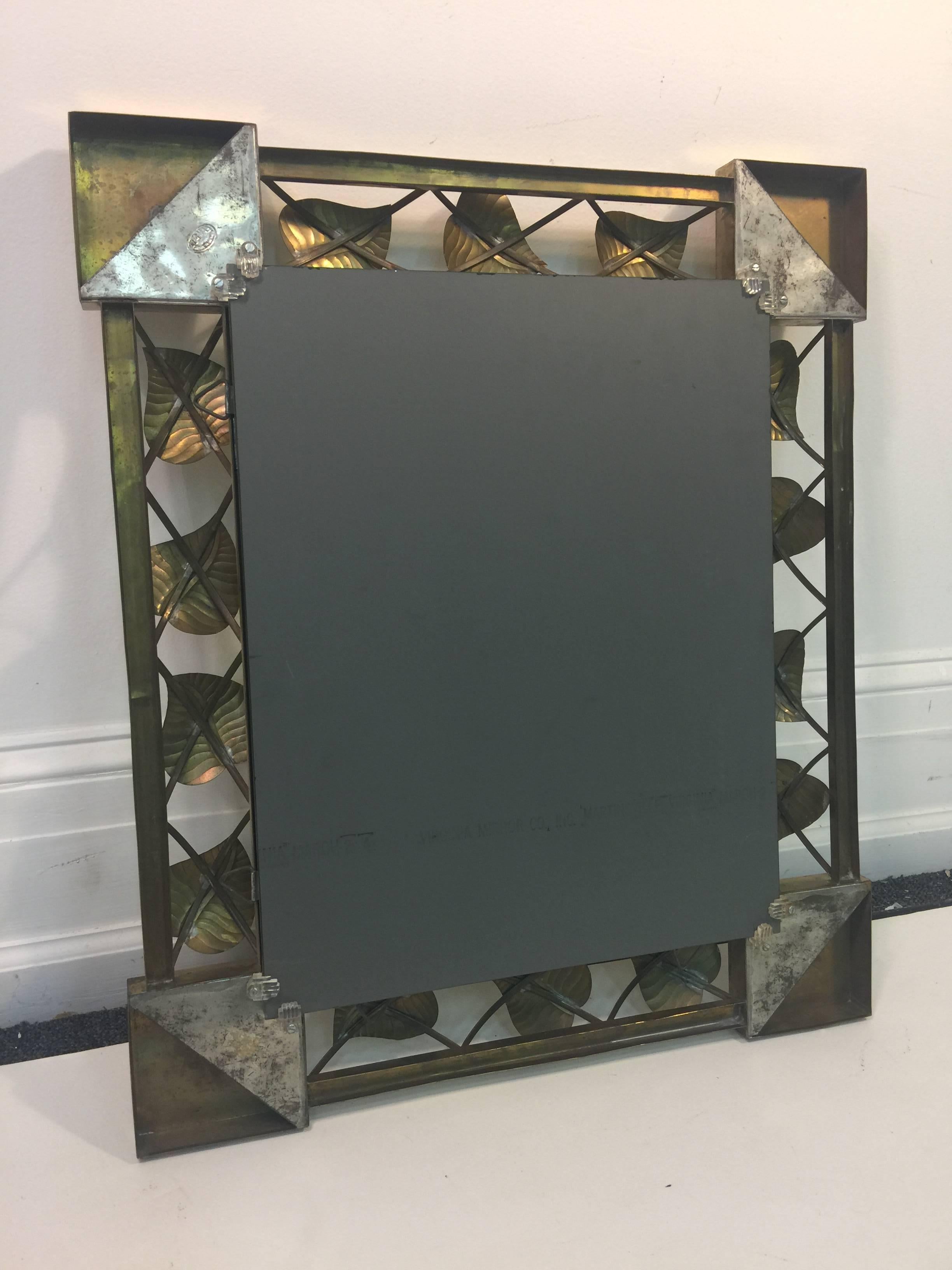 Modern Brass Stylized Flower and Leaves Mirror For Sale 3