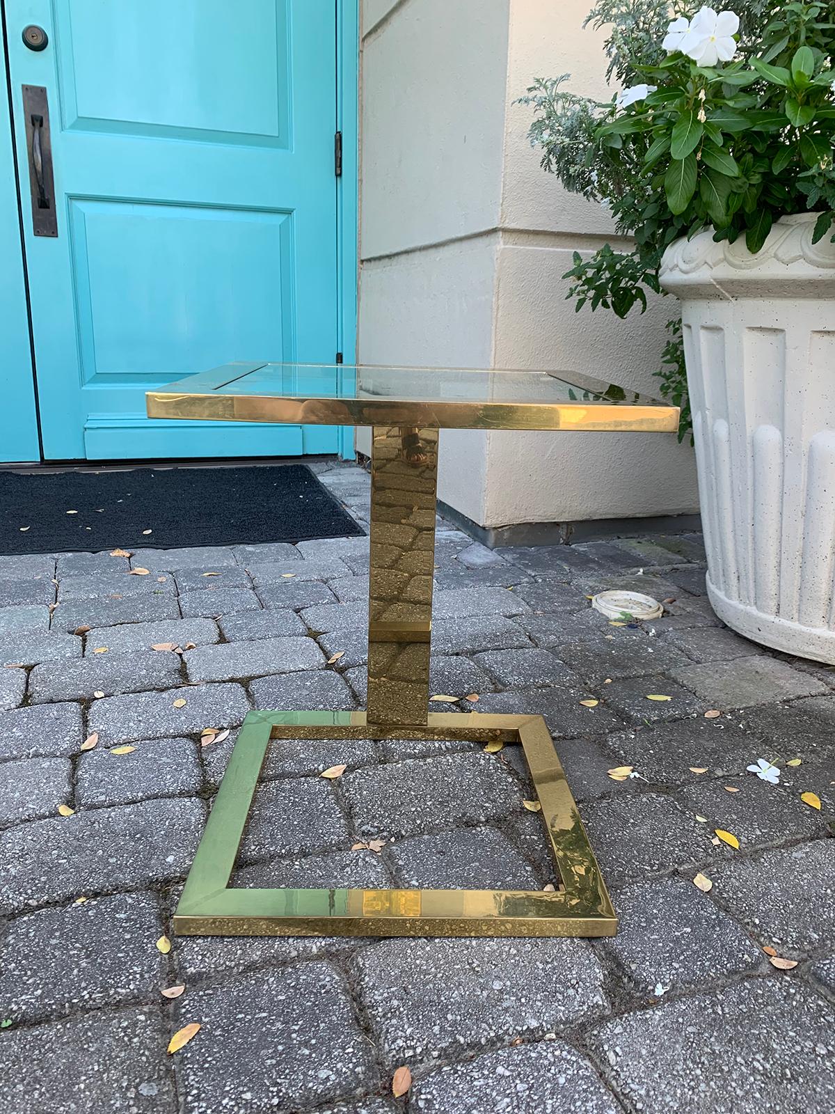 Mid-Century Modern Modern Brass Table with Glass Top, circa 1970-1980s