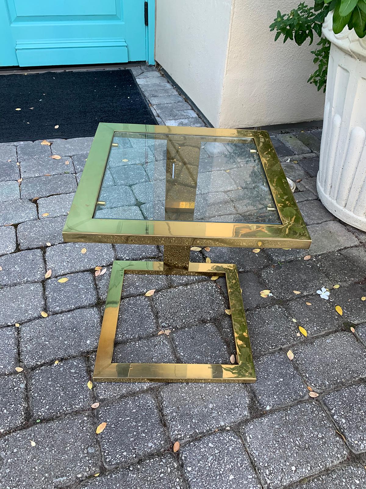 20th Century Modern Brass Table with Glass Top, circa 1970-1980s