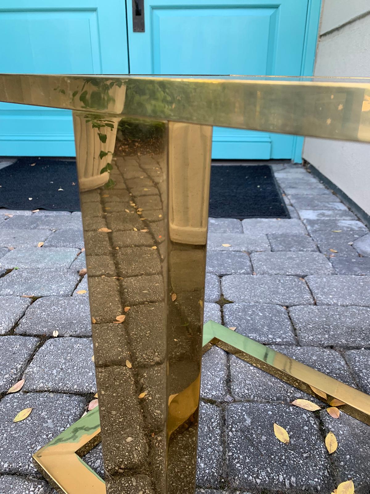 Modern Brass Table with Glass Top, circa 1970-1980s 4