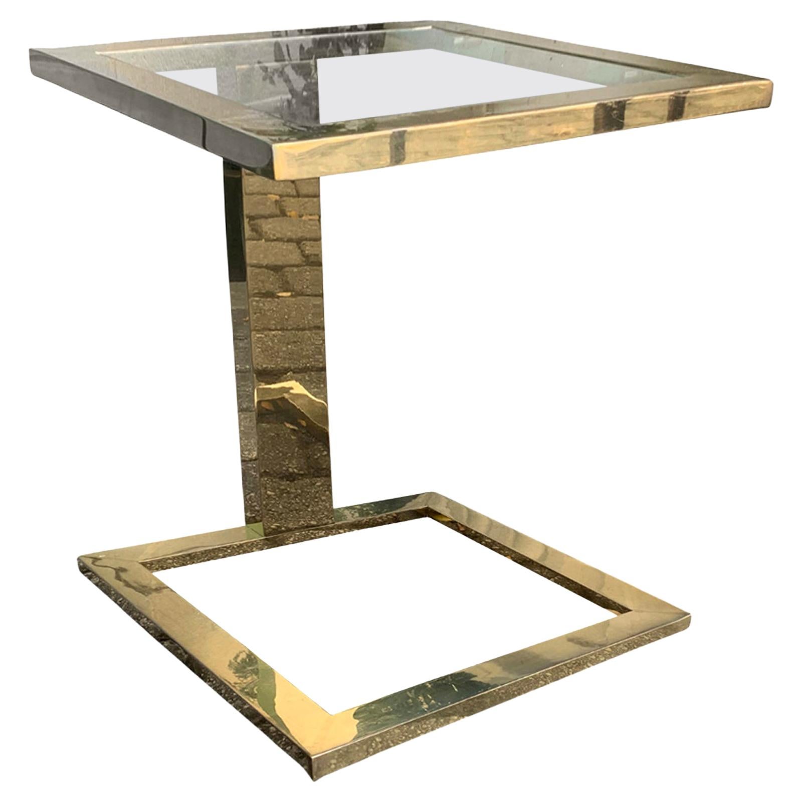 Modern Brass Table with Glass Top, circa 1970-1980s