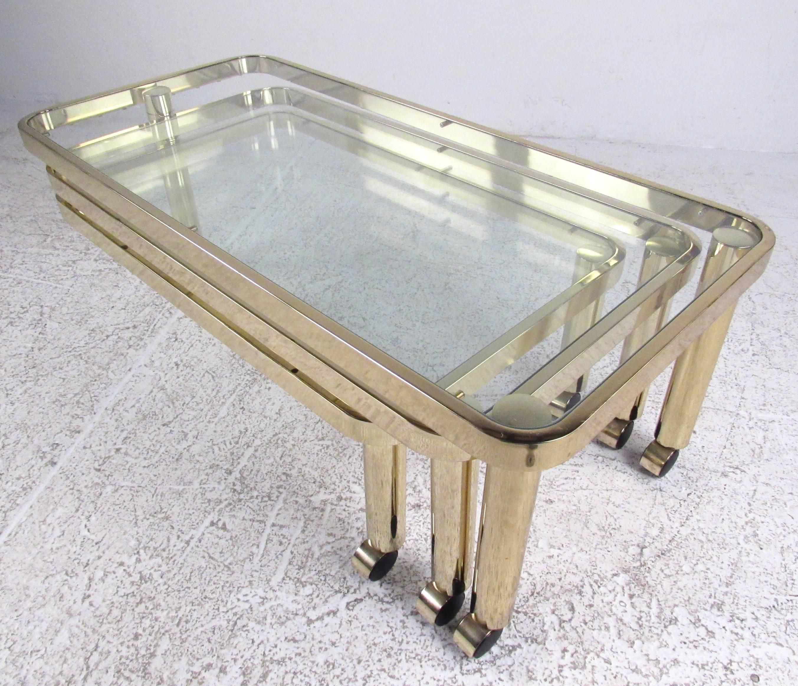 Glass Modern Brass Three-Tier Coffee Table by DIA