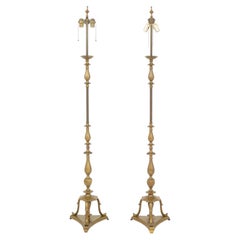 Modern Brass Tripod Floor Lamps, Pair
